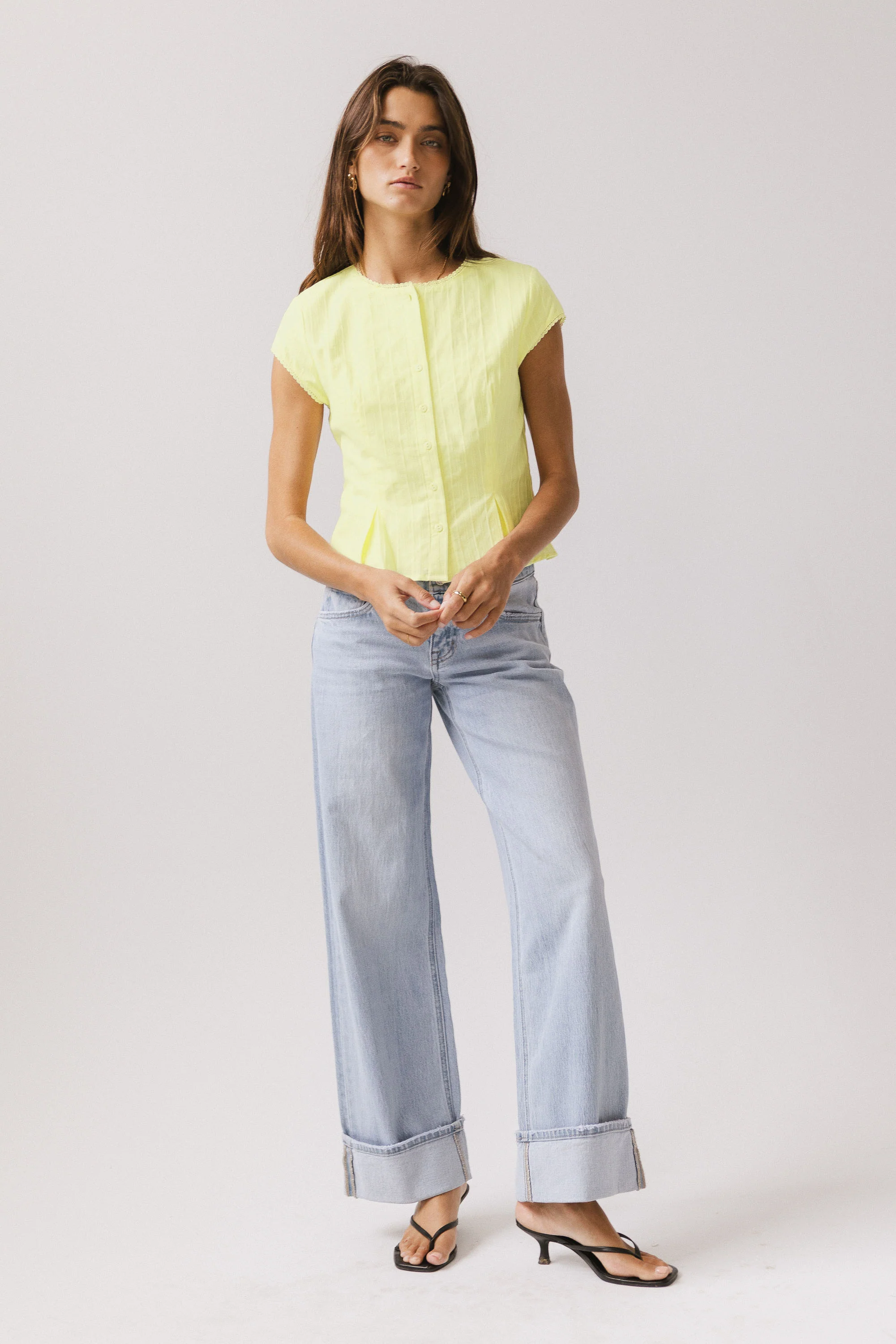 Rumi Button Front Blouse in Yellow - FINAL SALE - Image 3