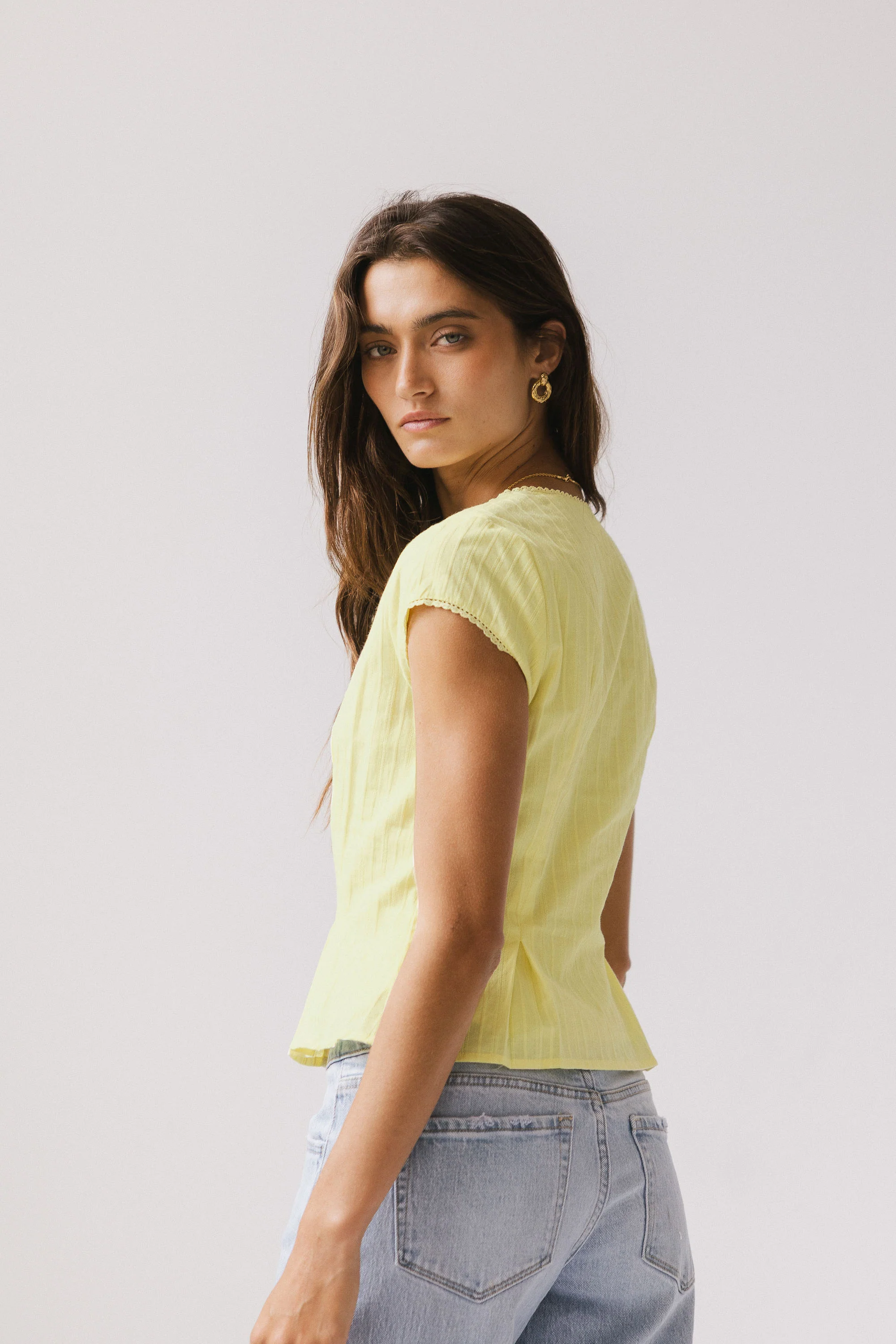 Rumi Button Front Blouse in Yellow - FINAL SALE - Image 4