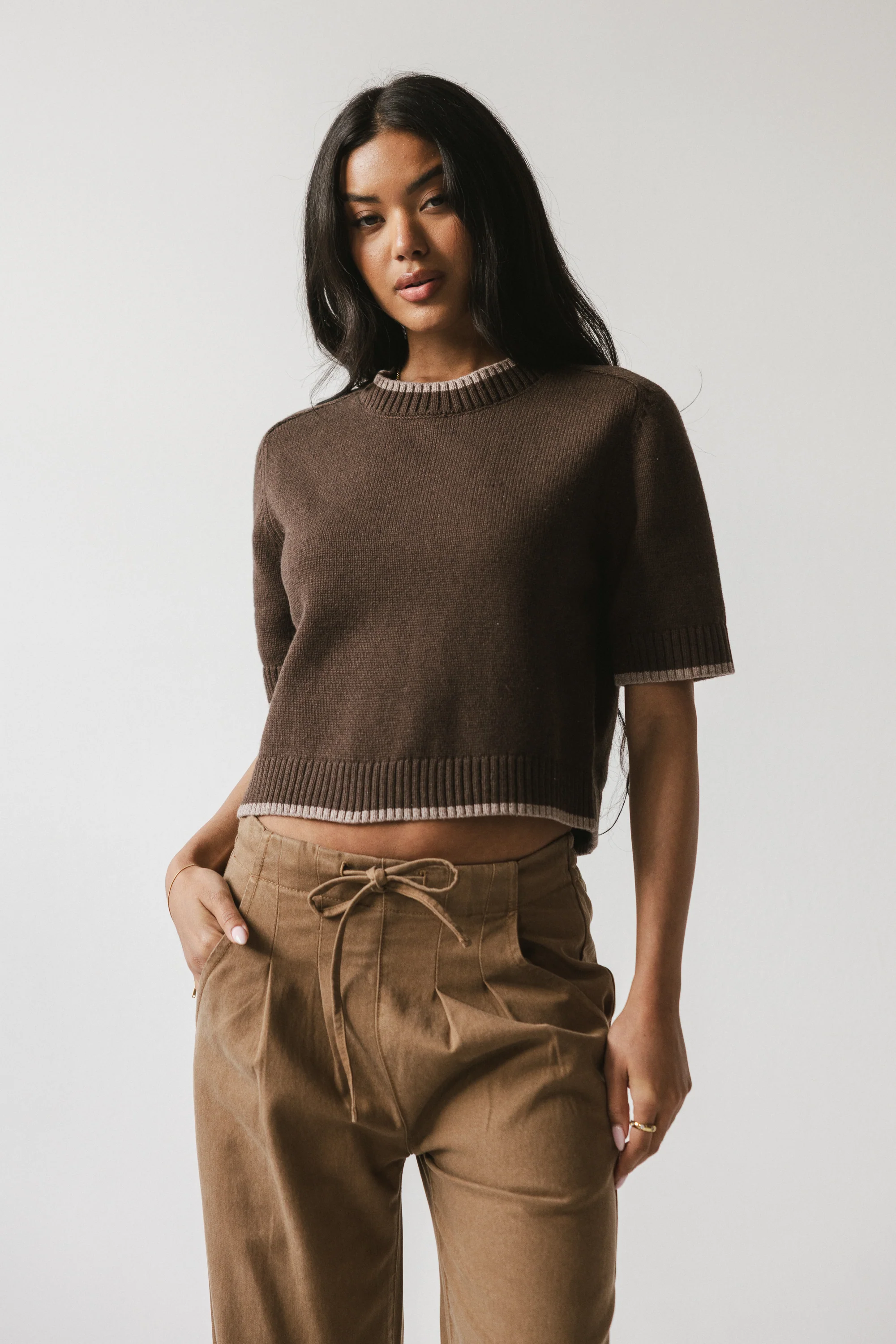 Rumple Contrast Top in Brown - FINAL SALE