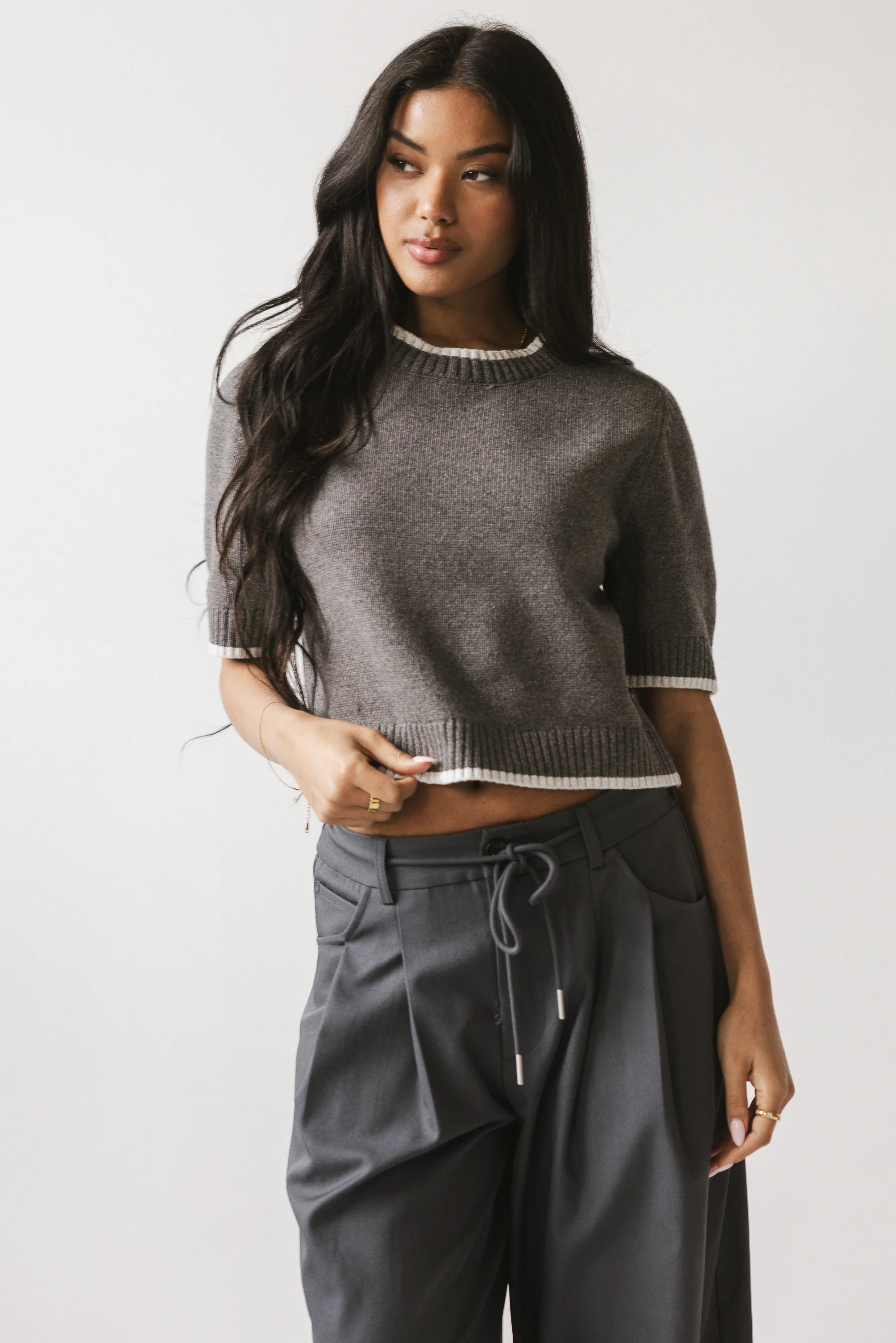 Rumple Contrast Top in Charcoal - FINAL SALE - Image 2