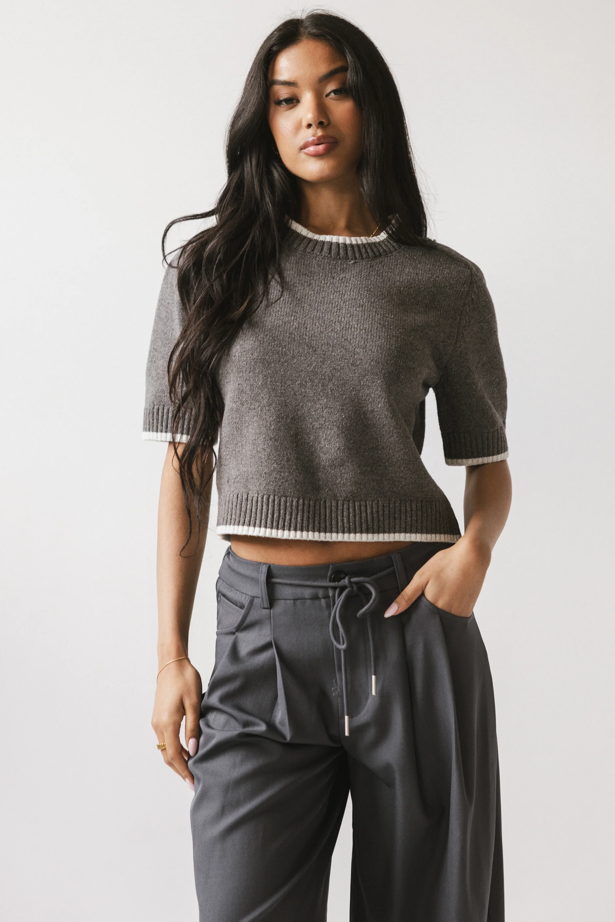 Rumple Contrast Top in Charcoal - FINAL SALE - Image 3