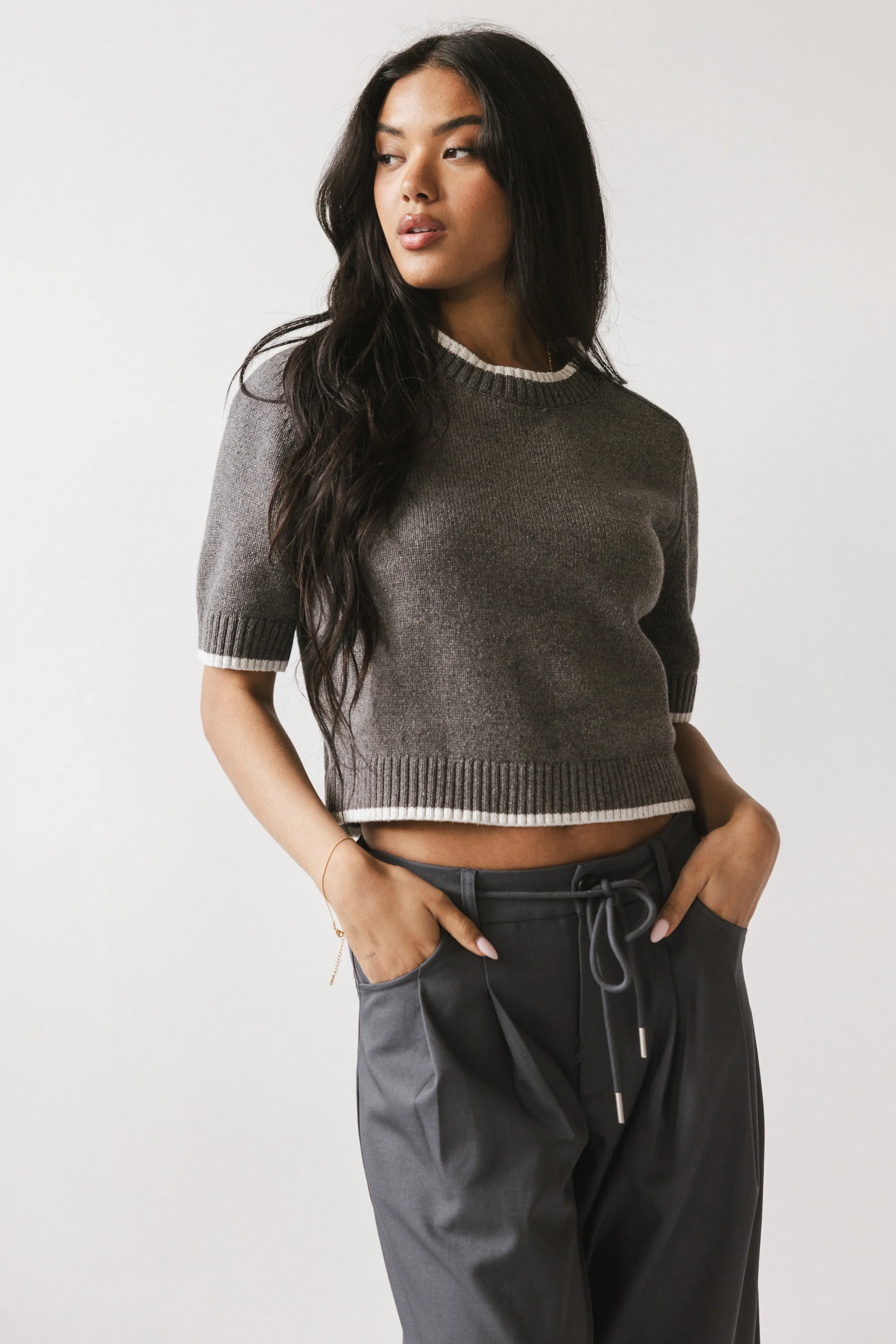Rumple Contrast Top in Charcoal - FINAL SALE - Image 5