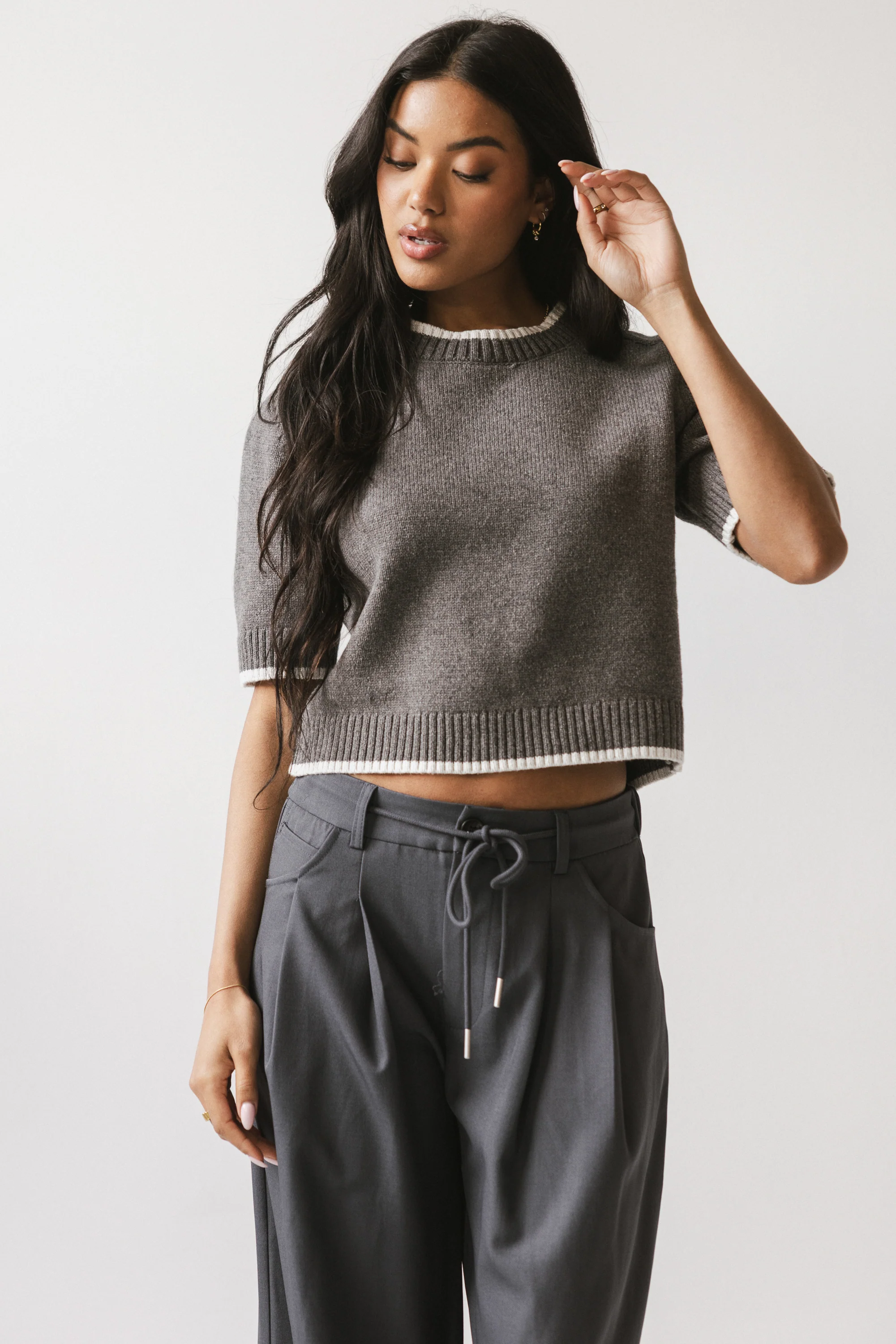 Rumple Contrast Top in Charcoal - FINAL SALE - Image 6