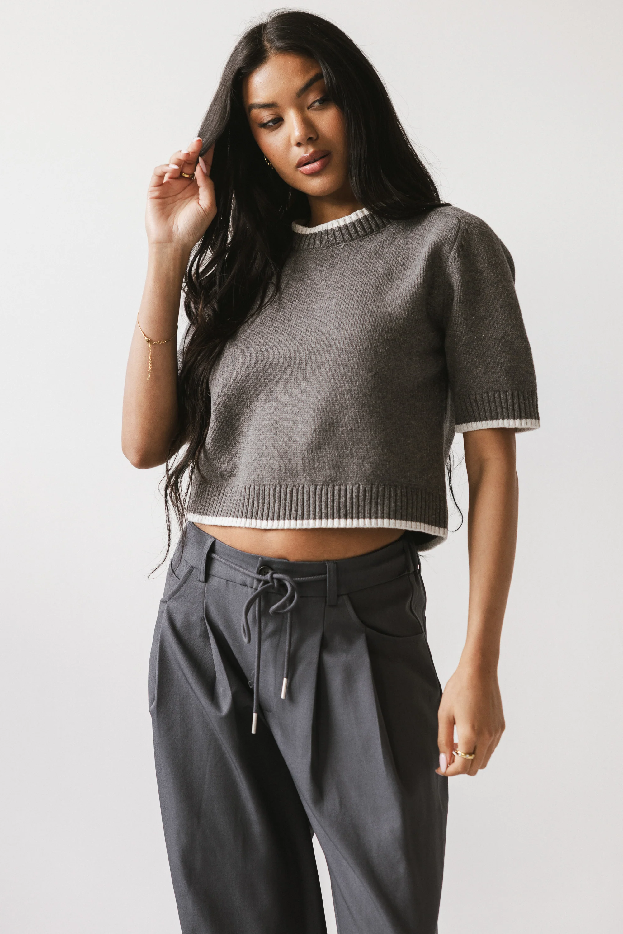 Rumple Contrast Top in Charcoal - FINAL SALE - Image 7