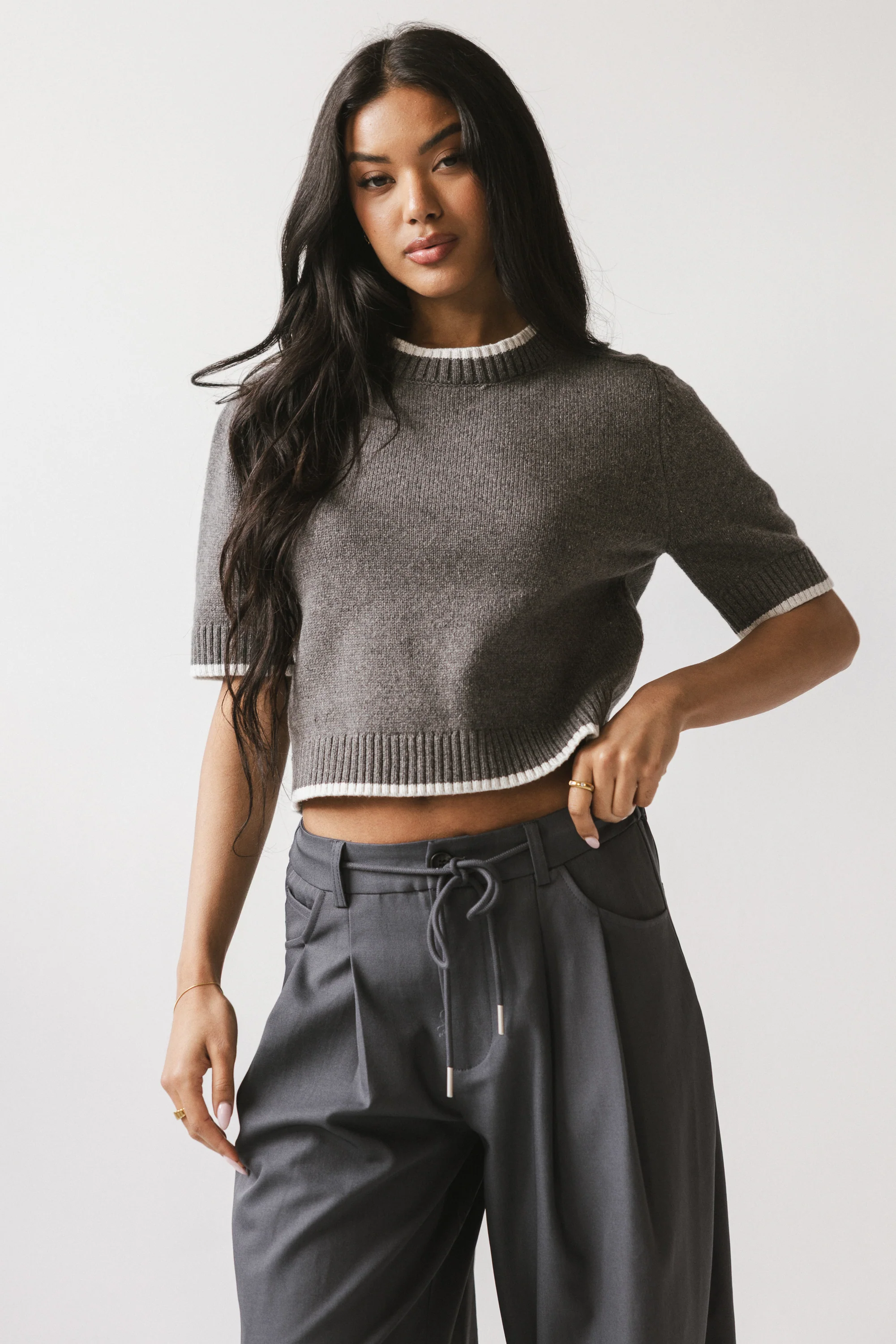 Rumple Contrast Top in Charcoal - FINAL SALE - Image 8