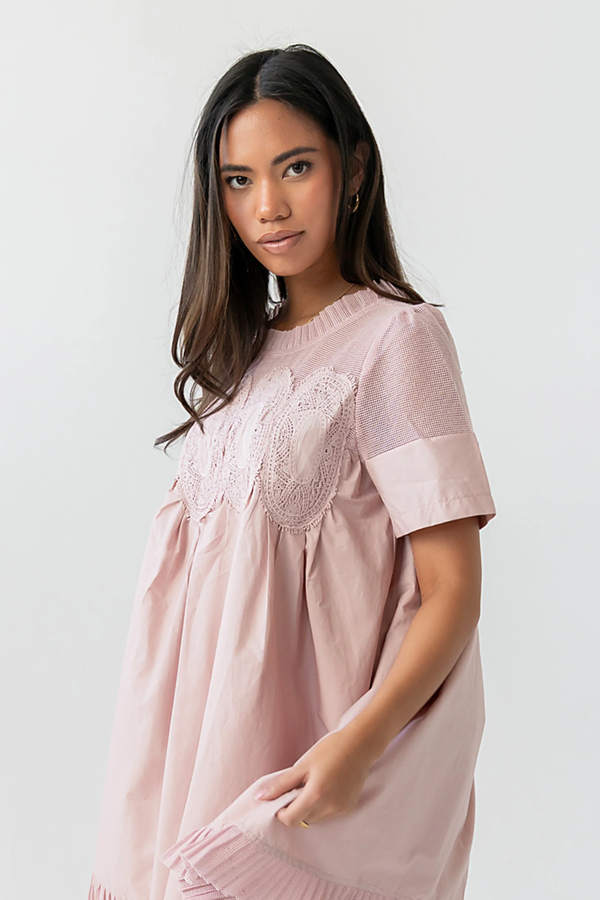 Russel Mesh Mini Dress in Mauve - Image 3
