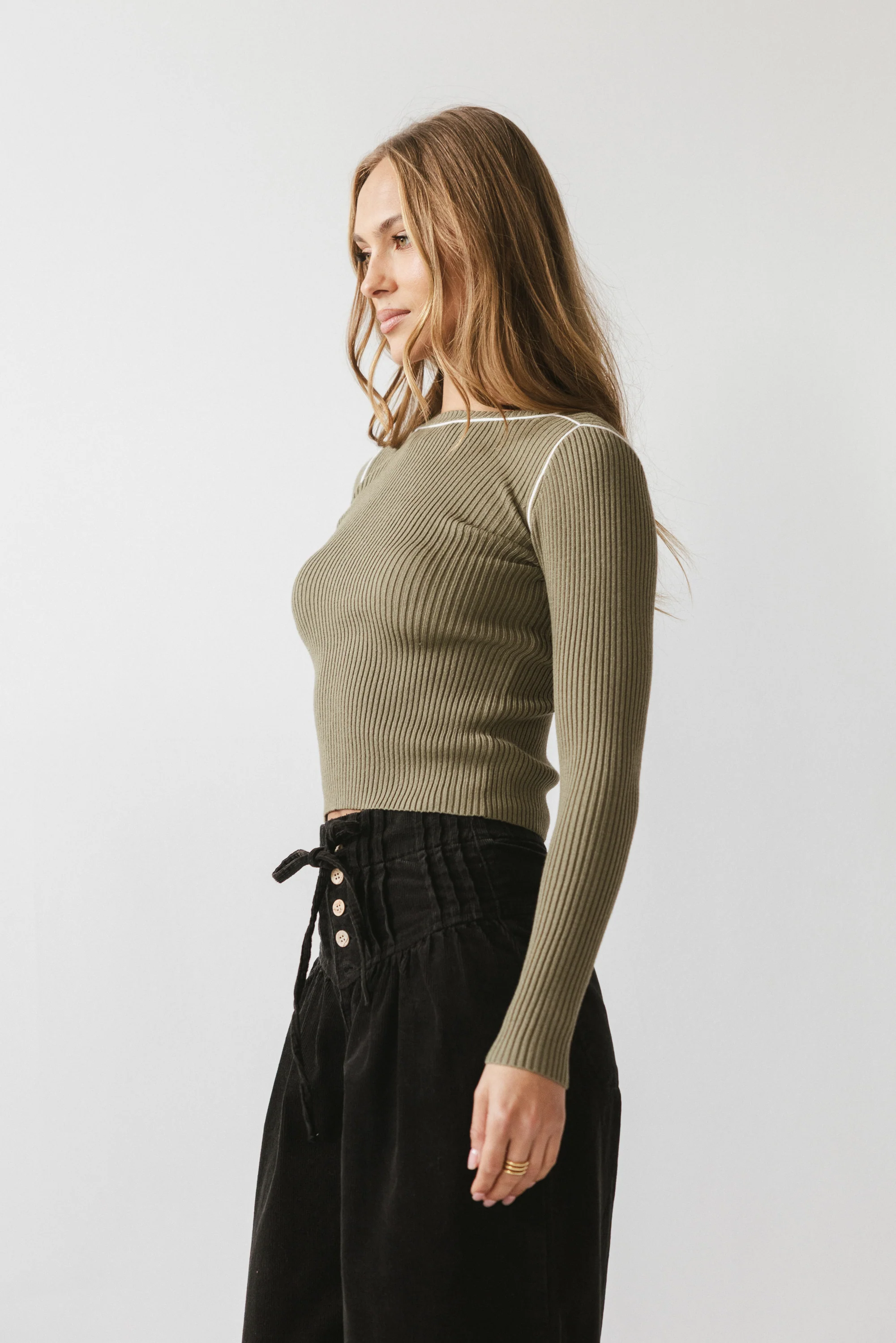 Russel Ribbed Sweater in Olive - FINAL SALE - Image 2