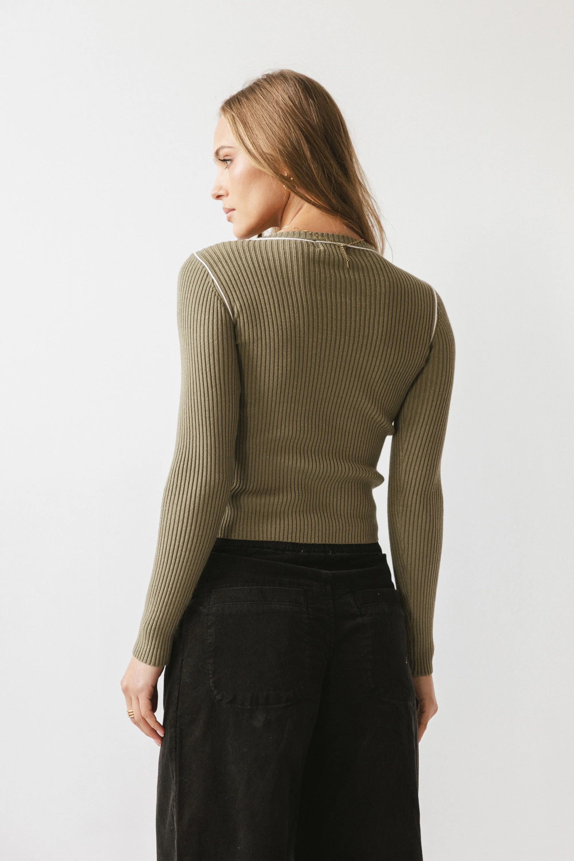 Russel Ribbed Sweater in Olive - FINAL SALE - Image 3