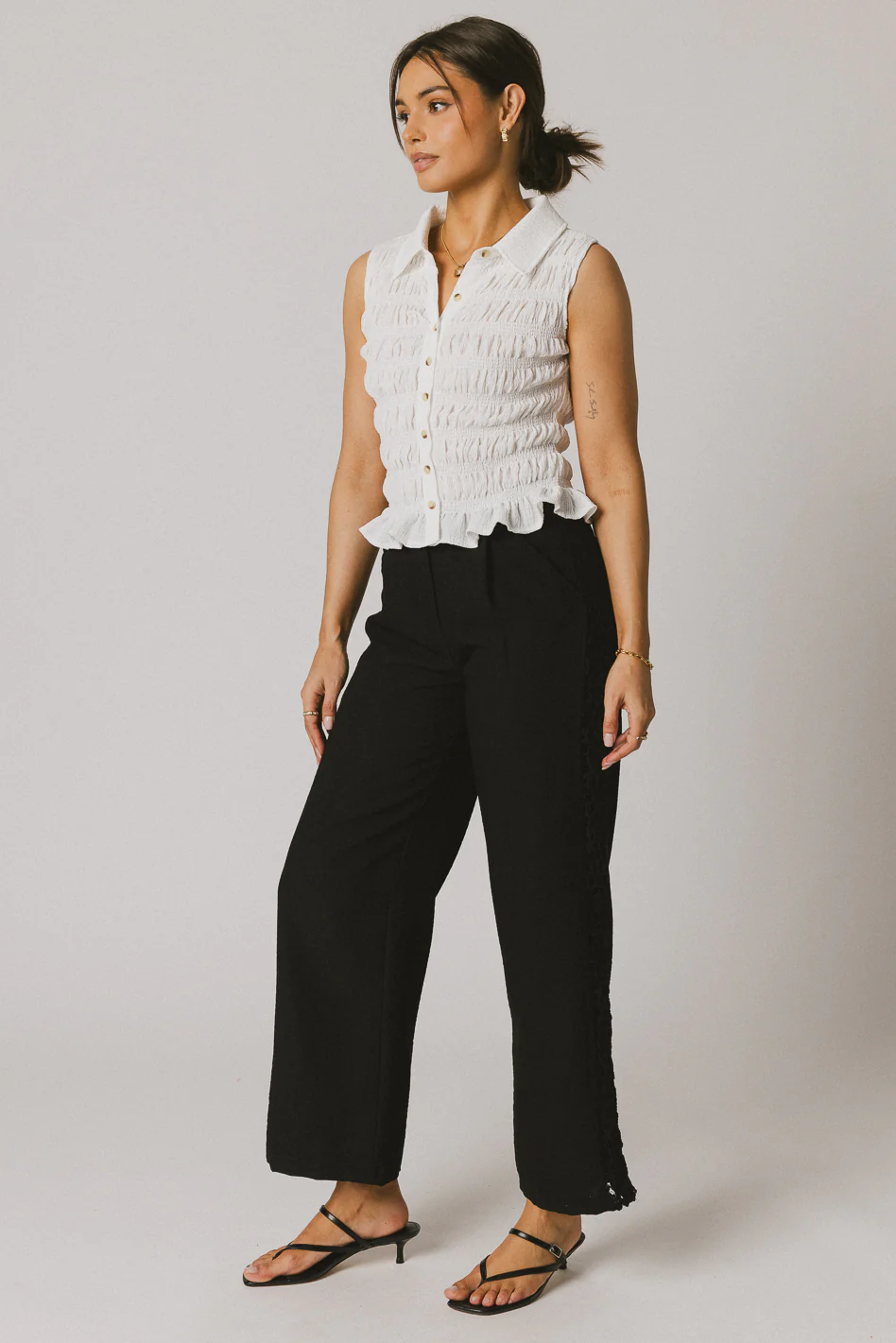 Russel Smocked Button Up in White - FINAL SALE - Image 4