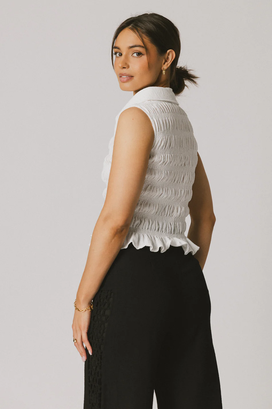 Russel Smocked Button Up in White - FINAL SALE - Image 5