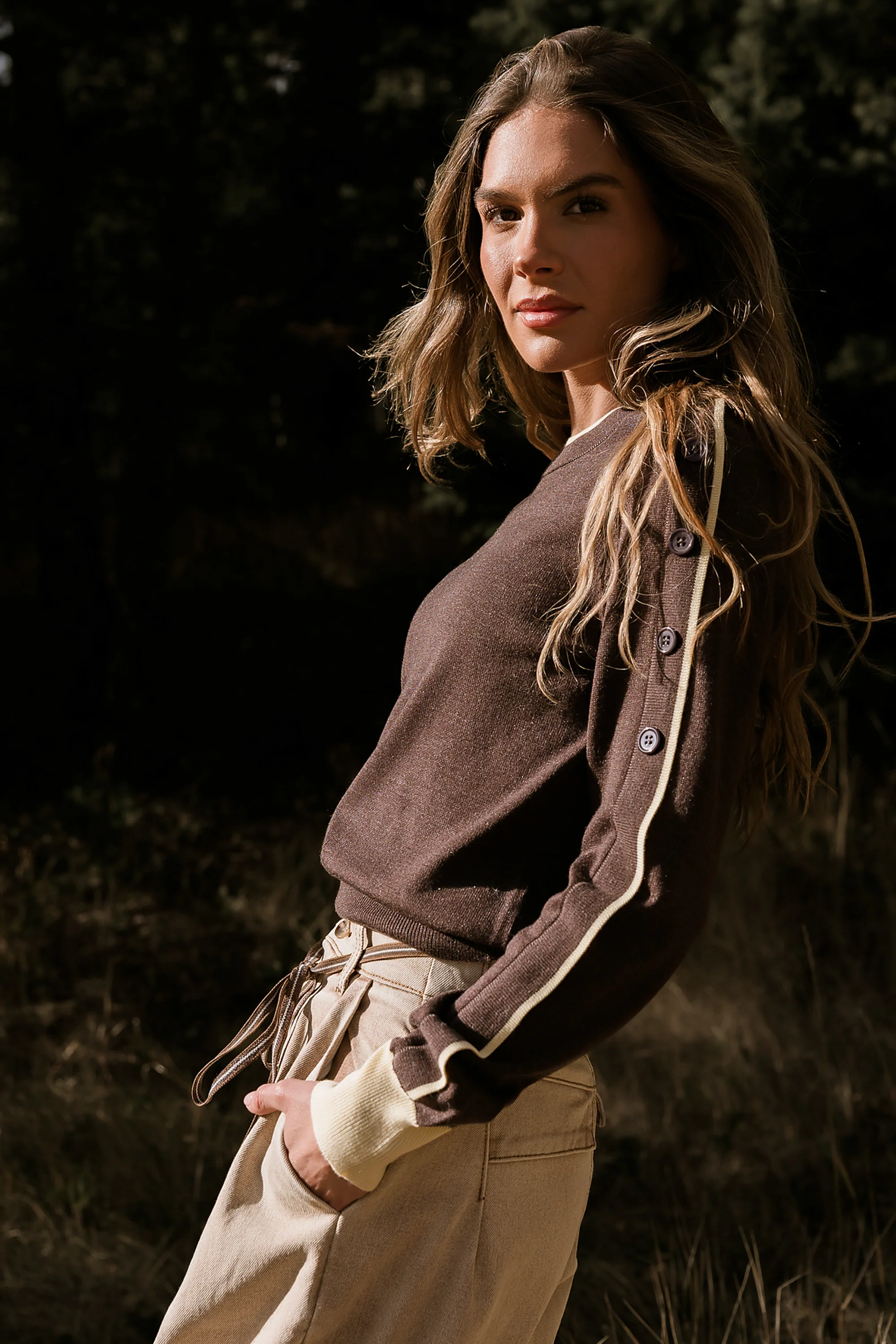 Rustin Contrast Sweater in Brown - FINAL SALE - Image 2
