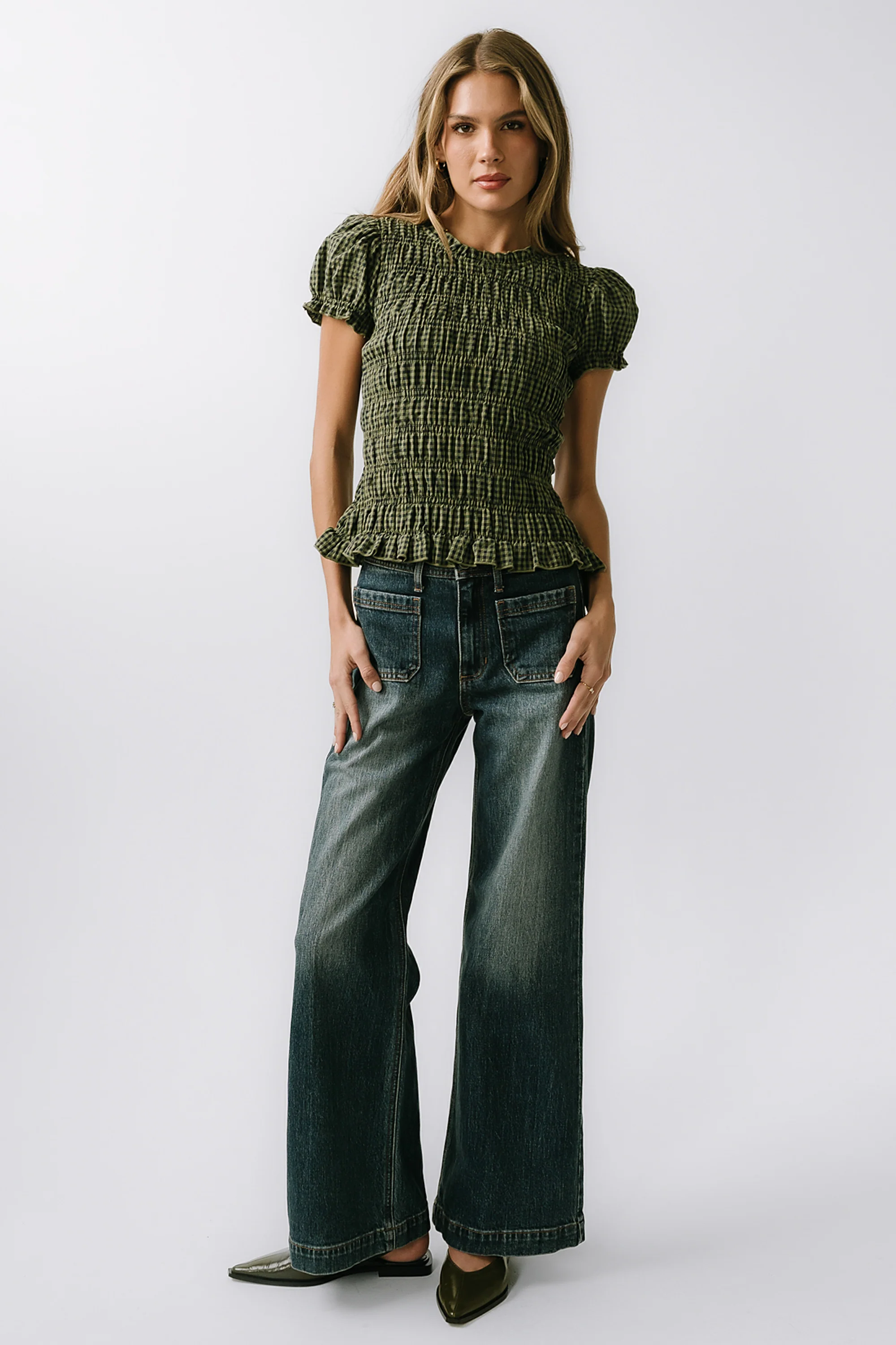 Ruth Smocked Top in Green - FINAL SALE - Image 2