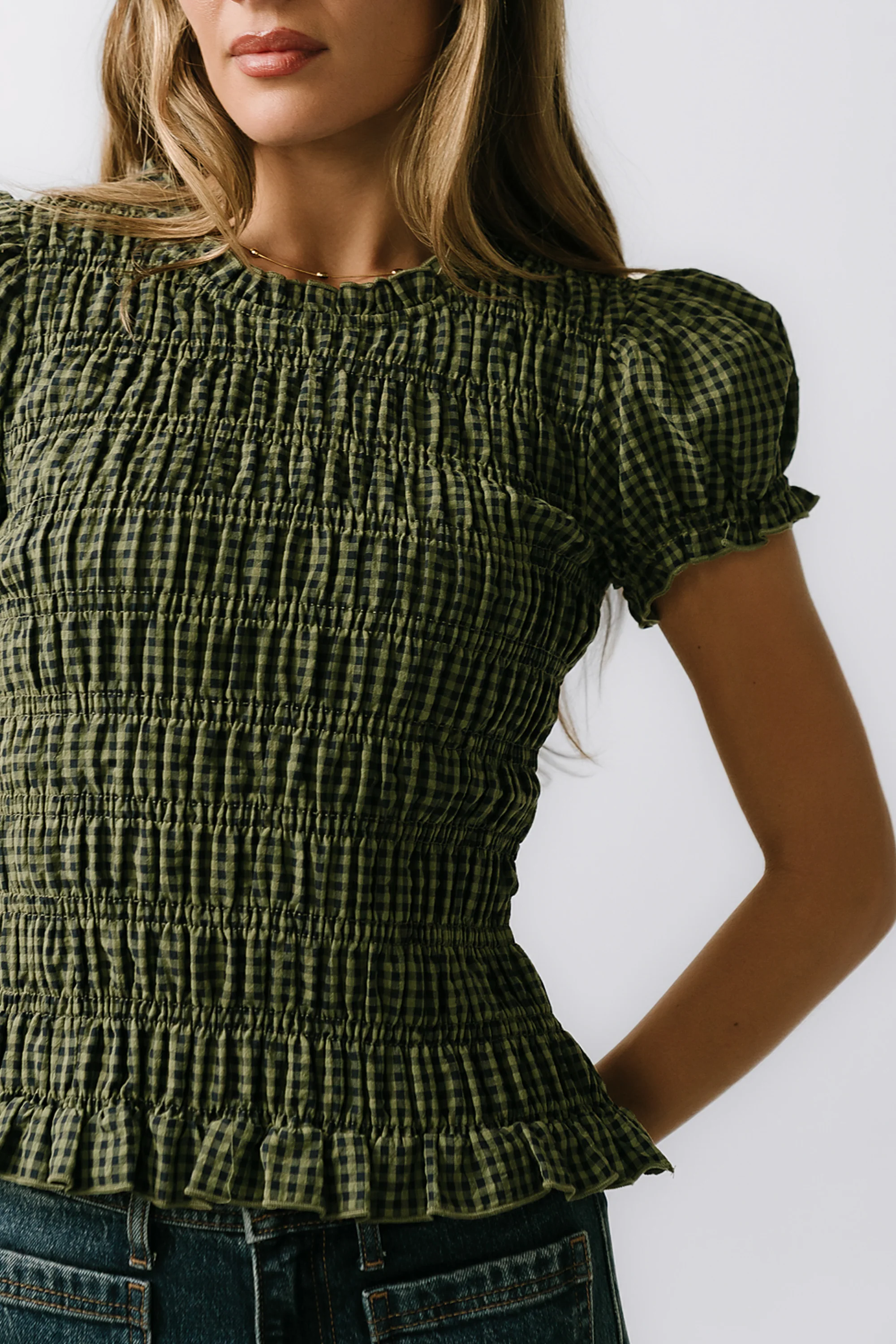 Ruth Smocked Top in Green - FINAL SALE - Image 3