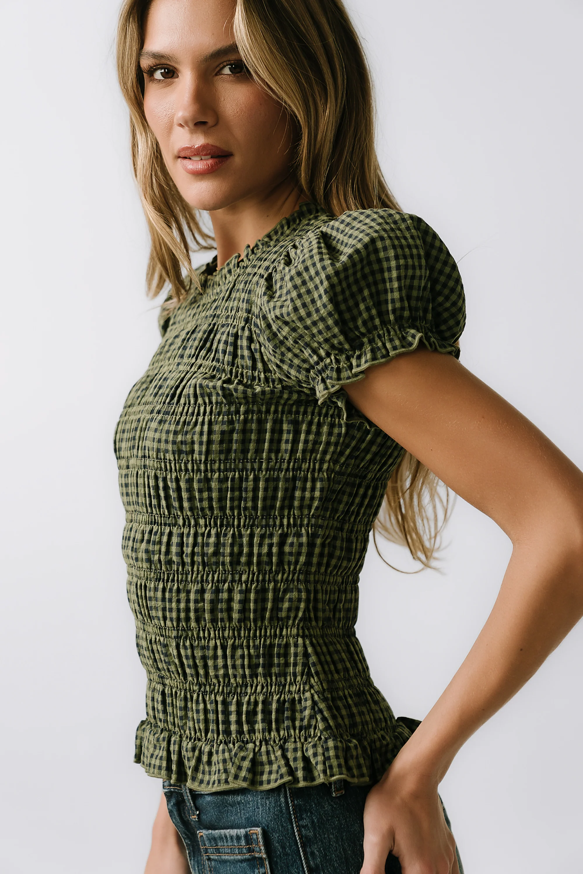 Ruth Smocked Top in Green - FINAL SALE - Image 4