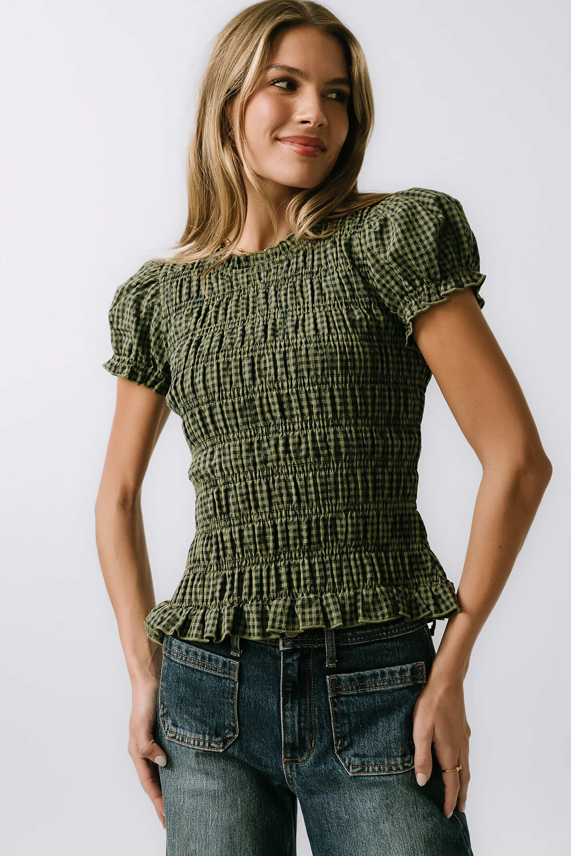 Ruth Smocked Top in Green - FINAL SALE - Image 7