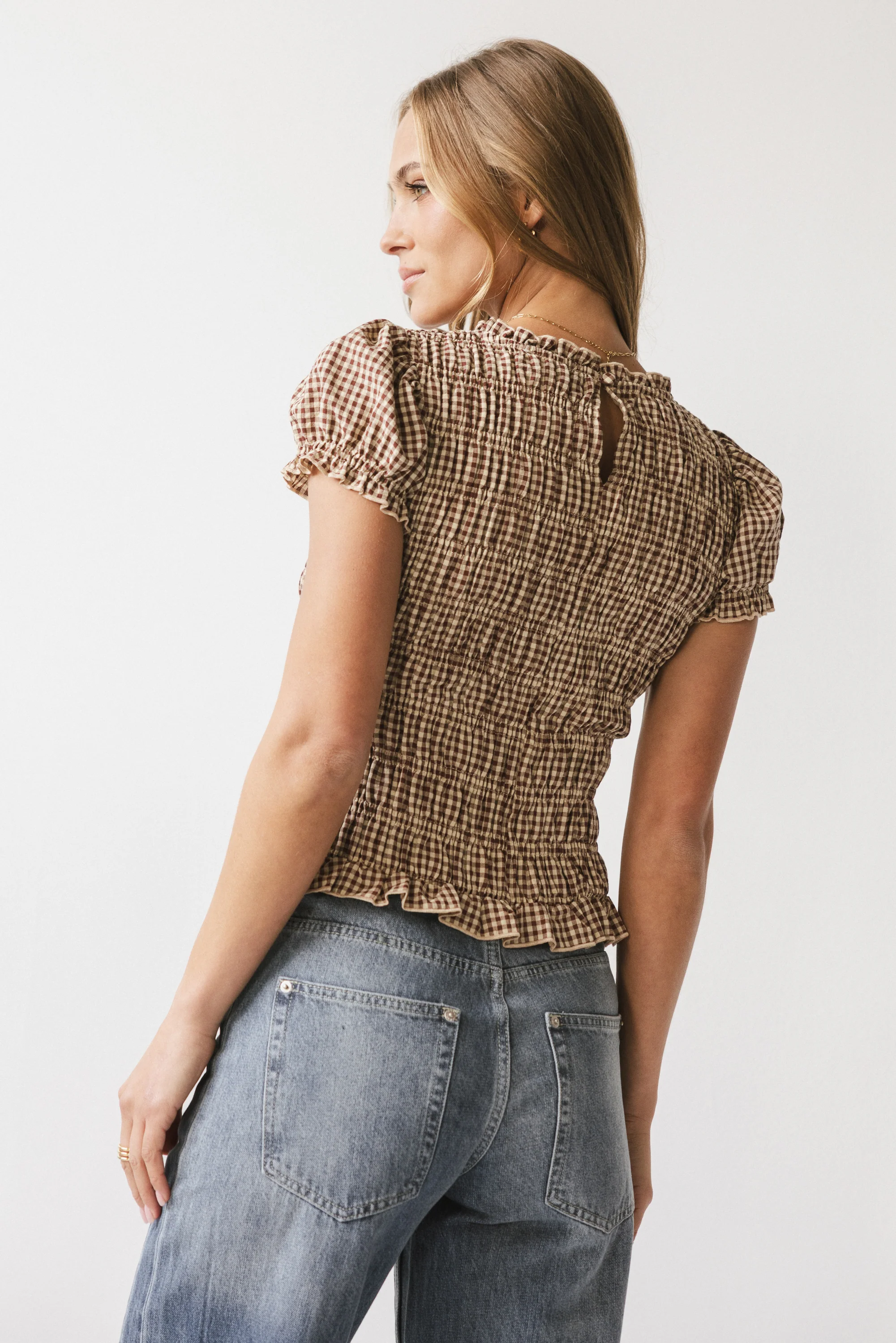 Ruth Smocked Top in Brown - Image 3