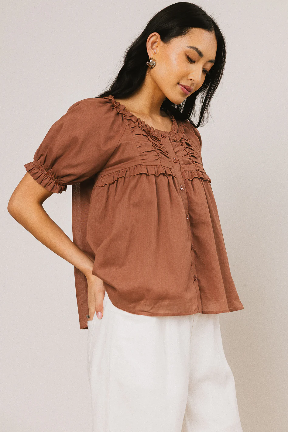Ryder Ruffle Blouse in Marsala - Image 3