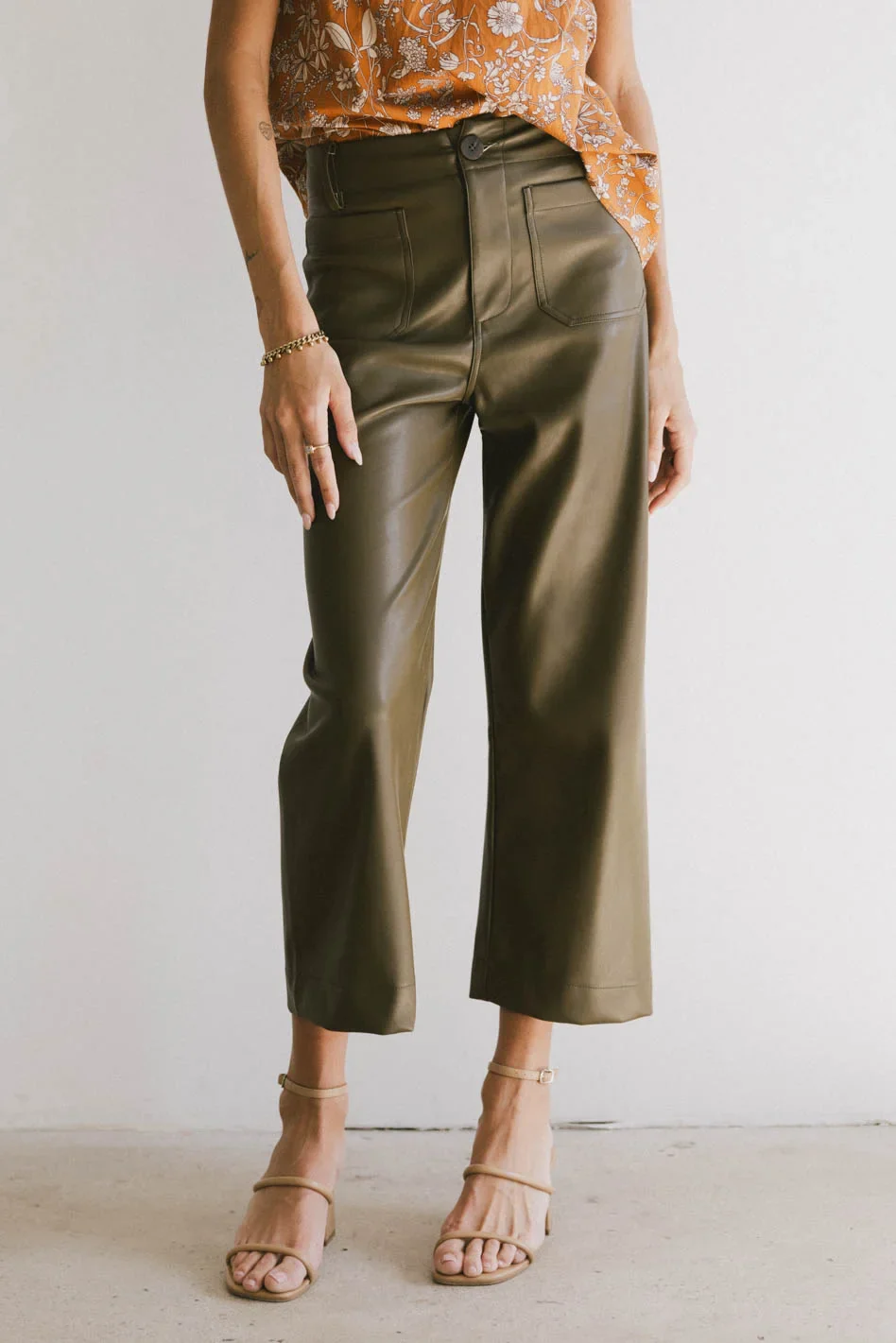 Sadie Wide Leg Pants in Olive Leather - FINAL SALE - Image 3