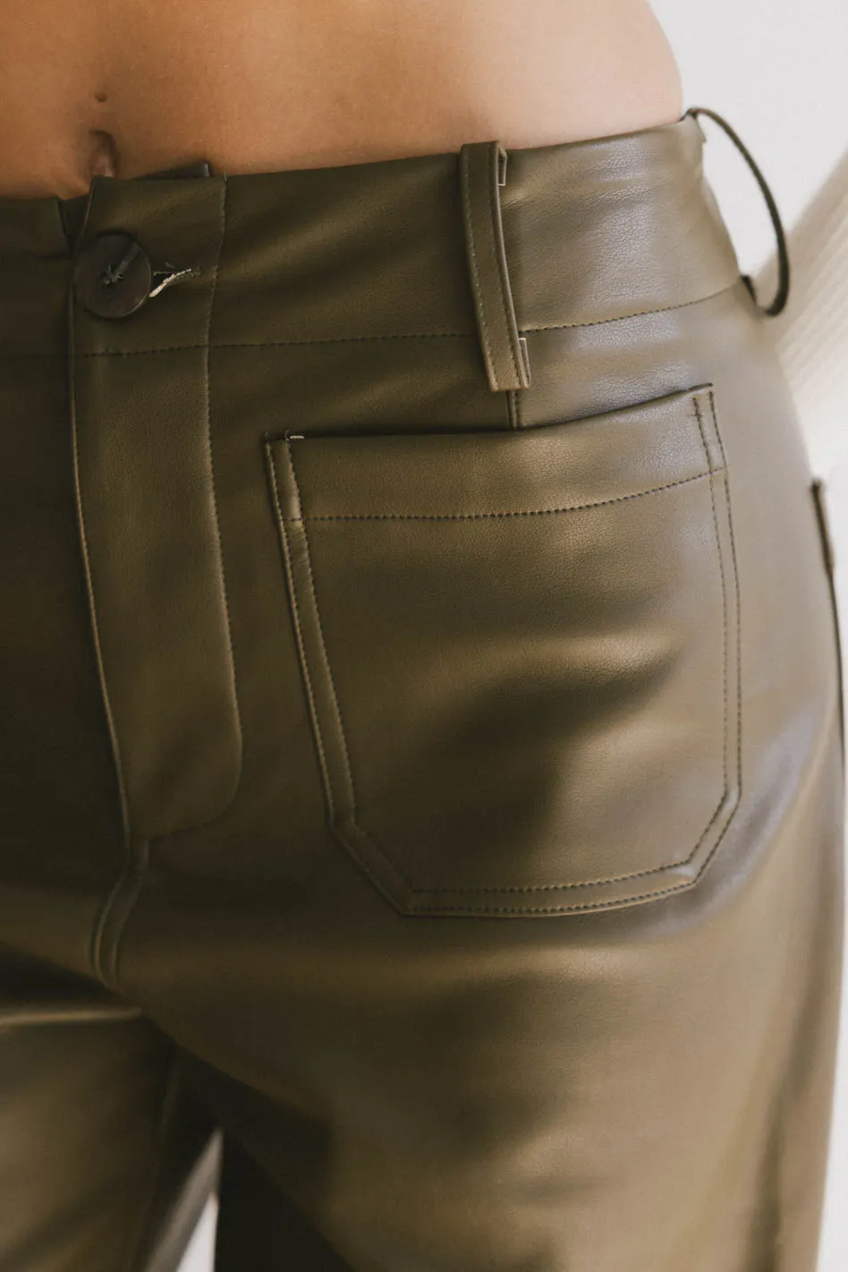 Sadie Wide Leg Pants in Olive Leather - FINAL SALE - Image 4
