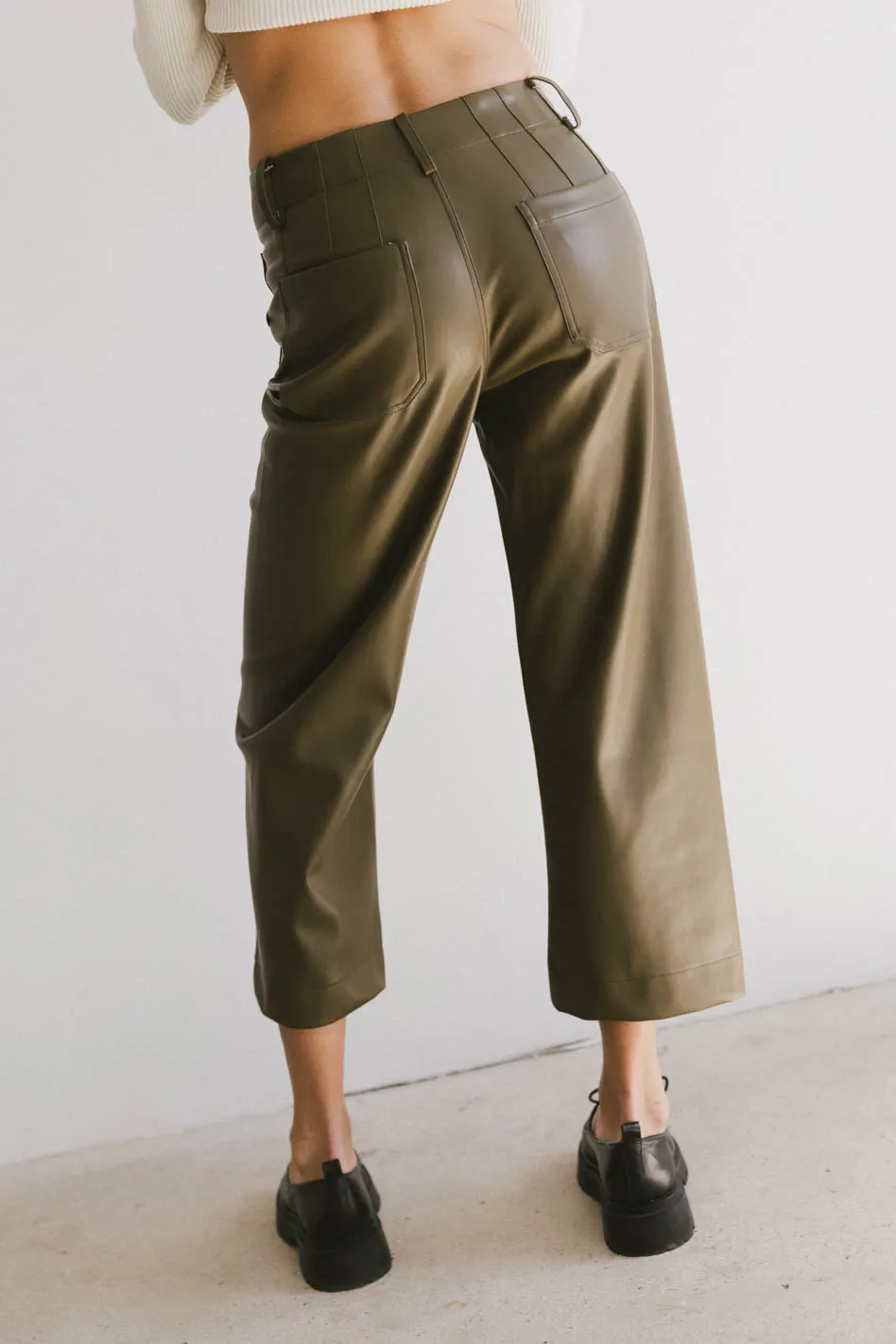 Sadie Wide Leg Pants in Olive Leather - FINAL SALE - Image 5