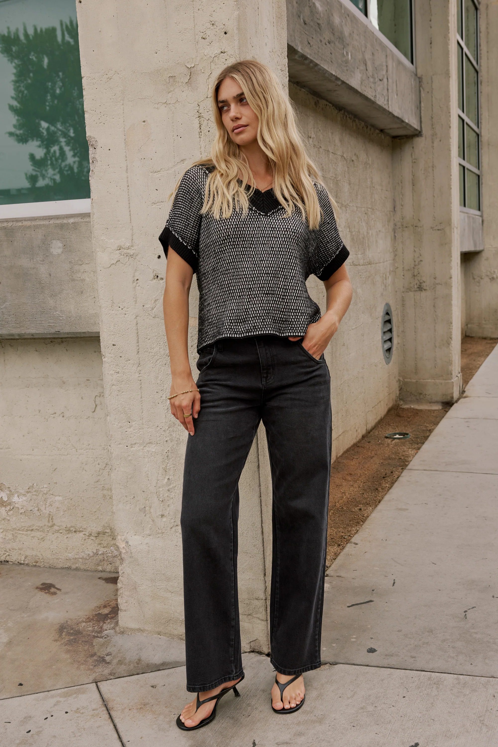 Saige Contrast Sweater in Black - FINAL SALE - Image 2