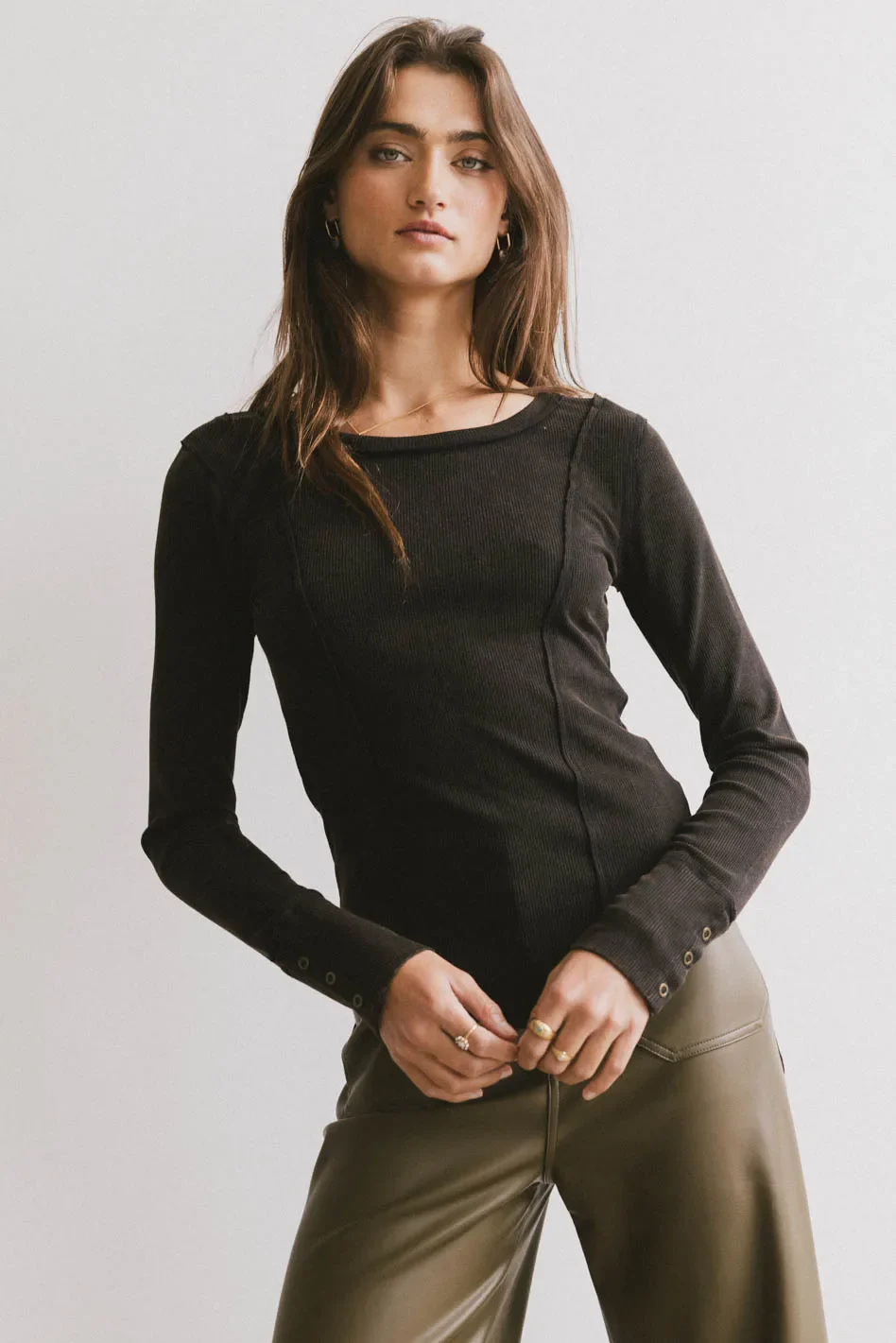 Sailor Ribbed Top in Black - FINAL SALE