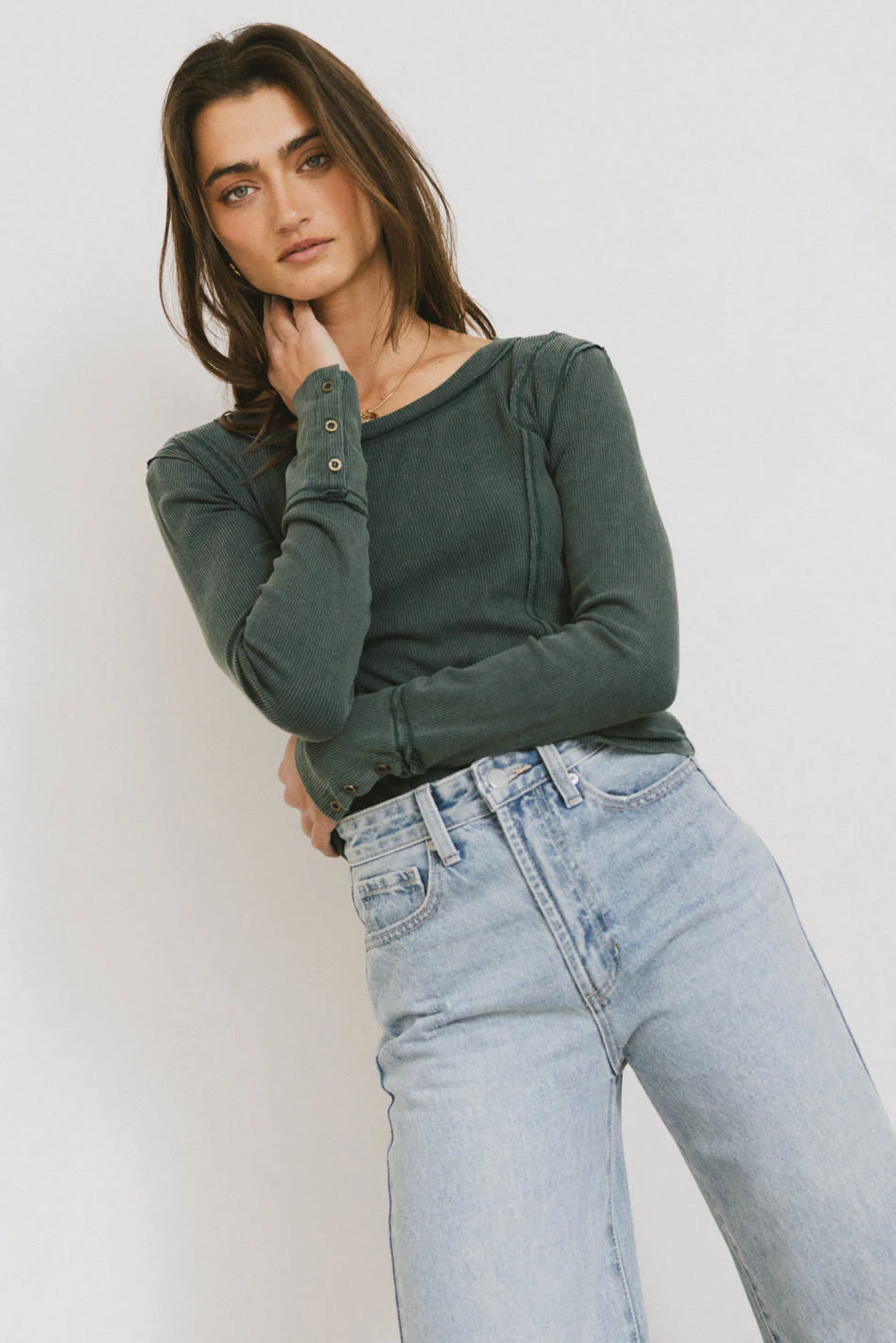 Sailor Ribbed Top in Forest - FINAL SALE - Image 2