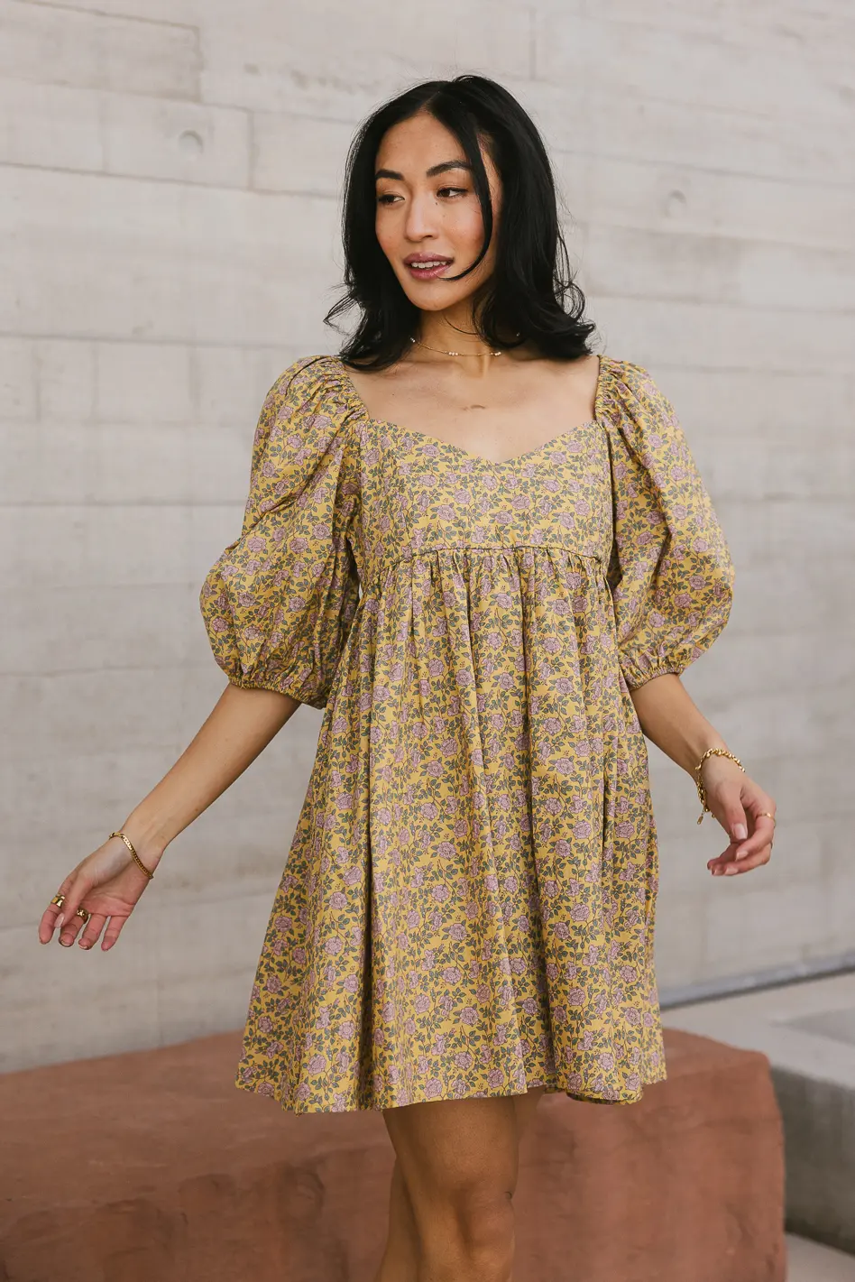 Salem Floral Mini Dress in Mustard - FINAL SALE - Image 3
