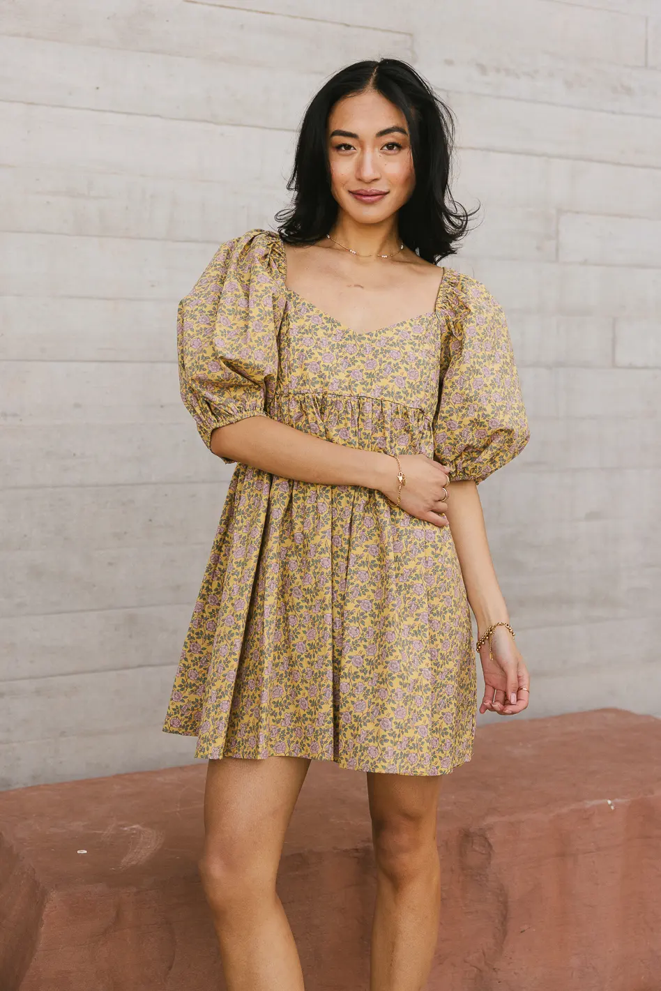 Salem Floral Mini Dress in Mustard - FINAL SALE - Image 4