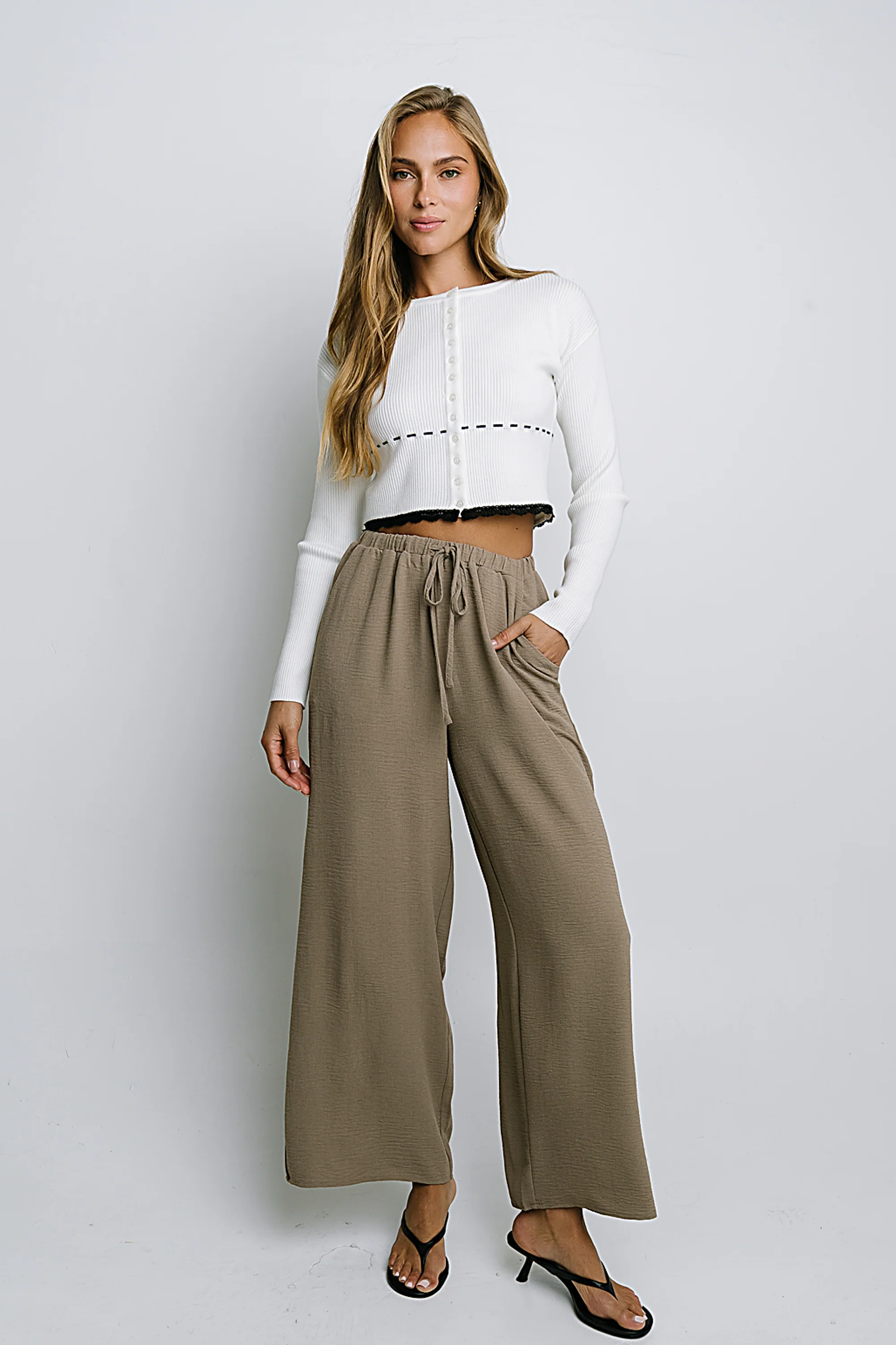 Salma Wide Leg Pants in Taupe - FINAL SALE