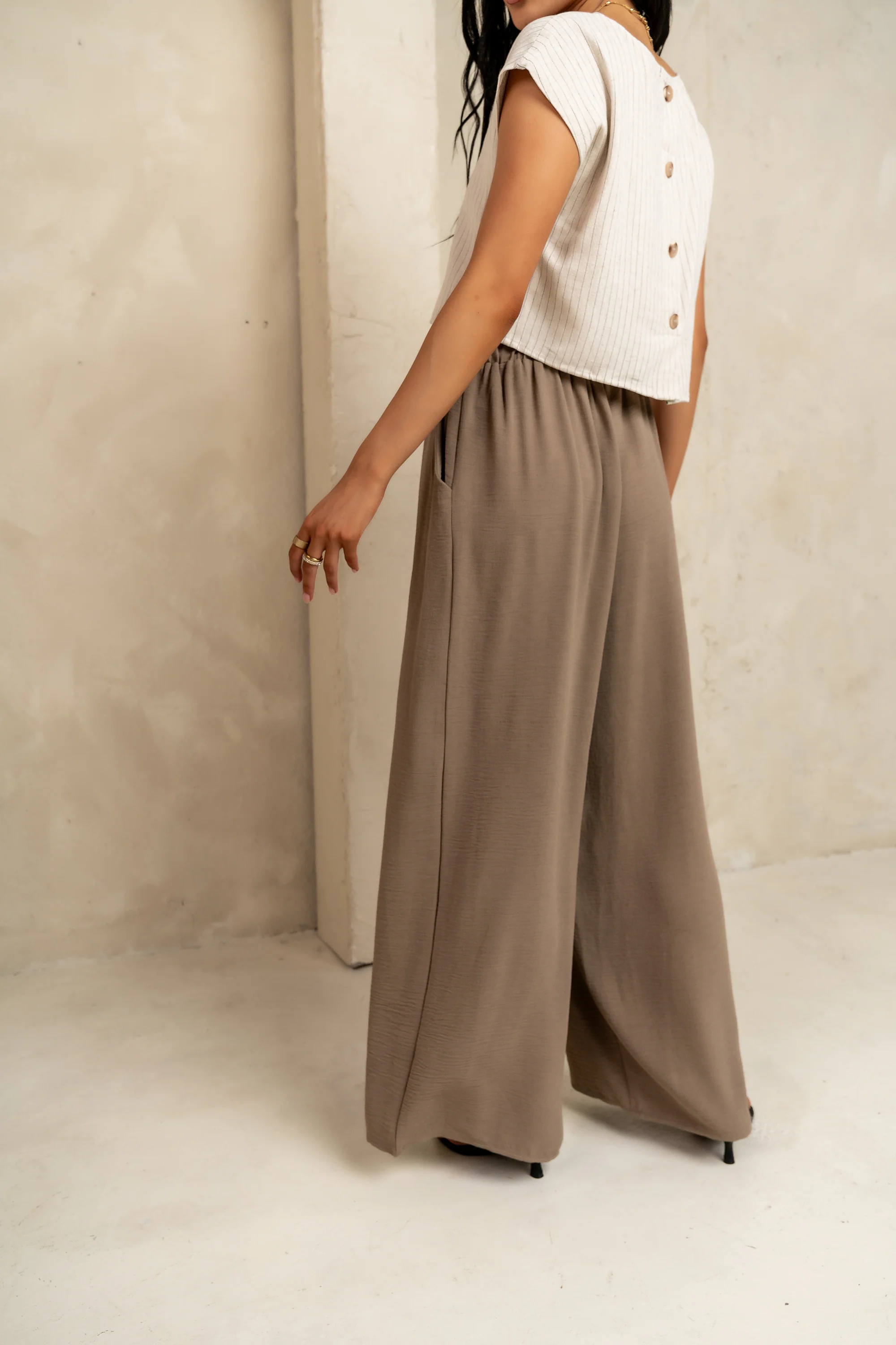 Salma Wide Leg Pants in Taupe - FINAL SALE - Image 10