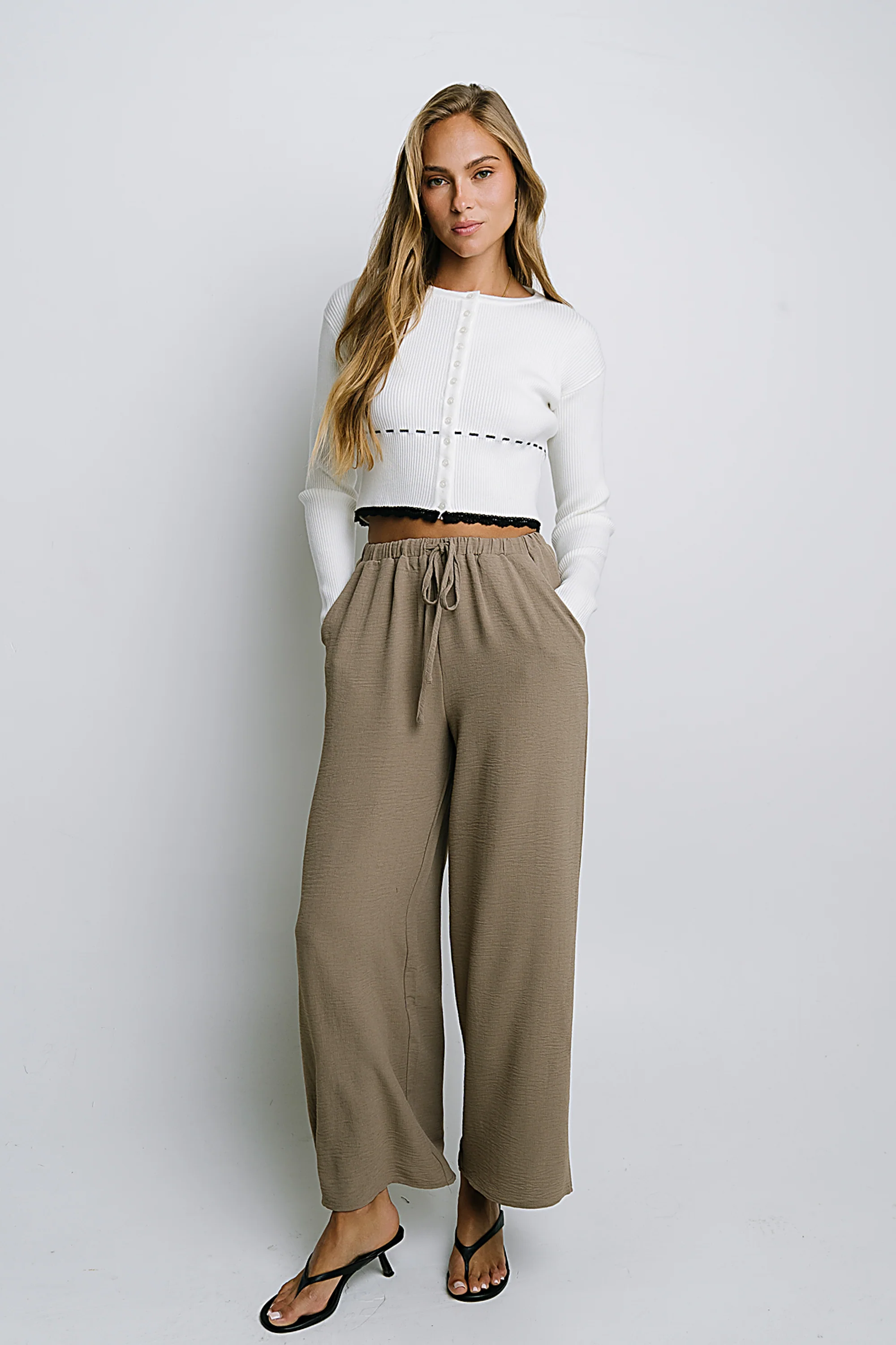 Salma Wide Leg Pants in Taupe - FINAL SALE - Image 4