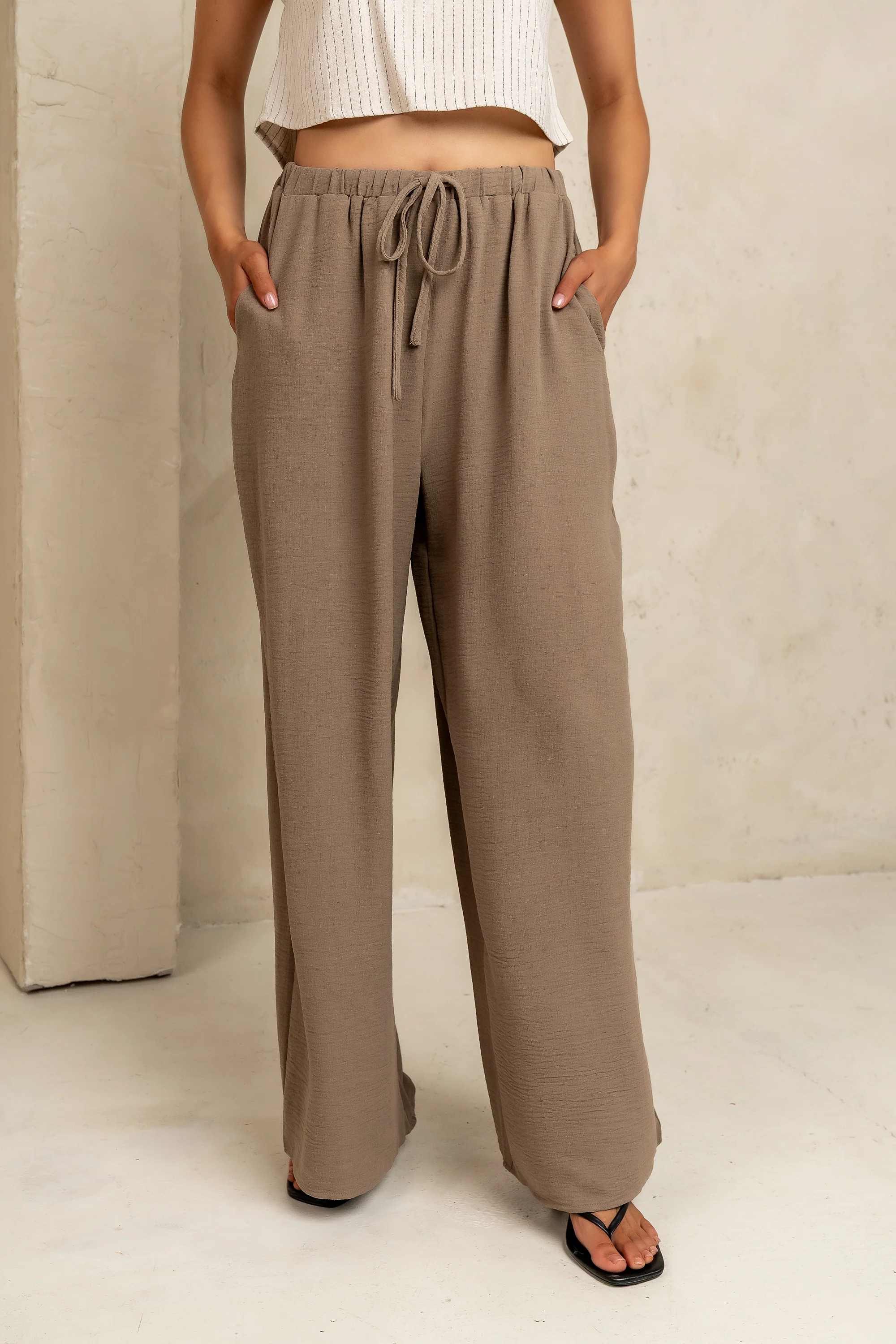 Salma Wide Leg Pants in Taupe - FINAL SALE - Image 6