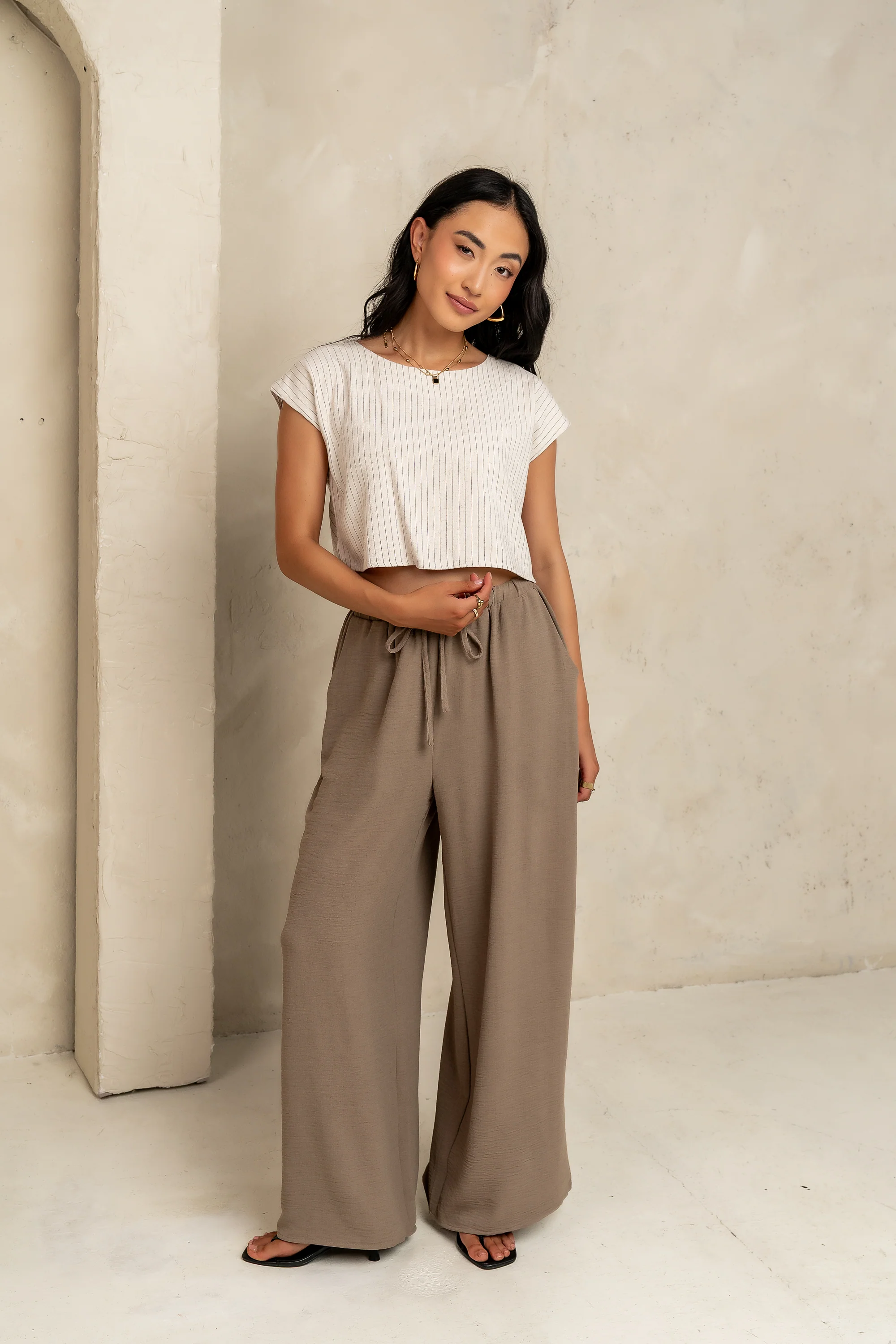 Salma Wide Leg Pants in Taupe - FINAL SALE - Image 7