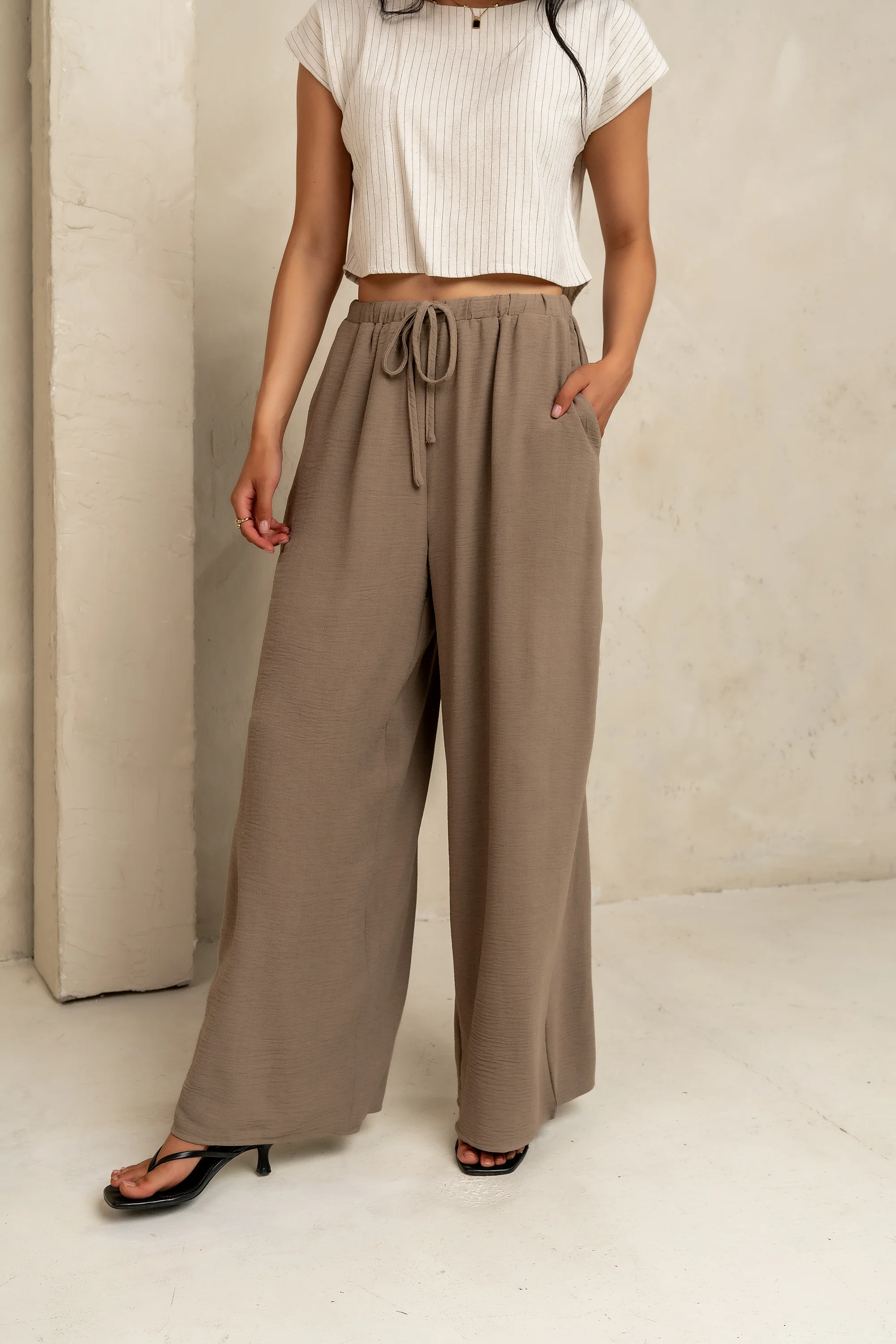 Salma Wide Leg Pants in Taupe - FINAL SALE - Image 9