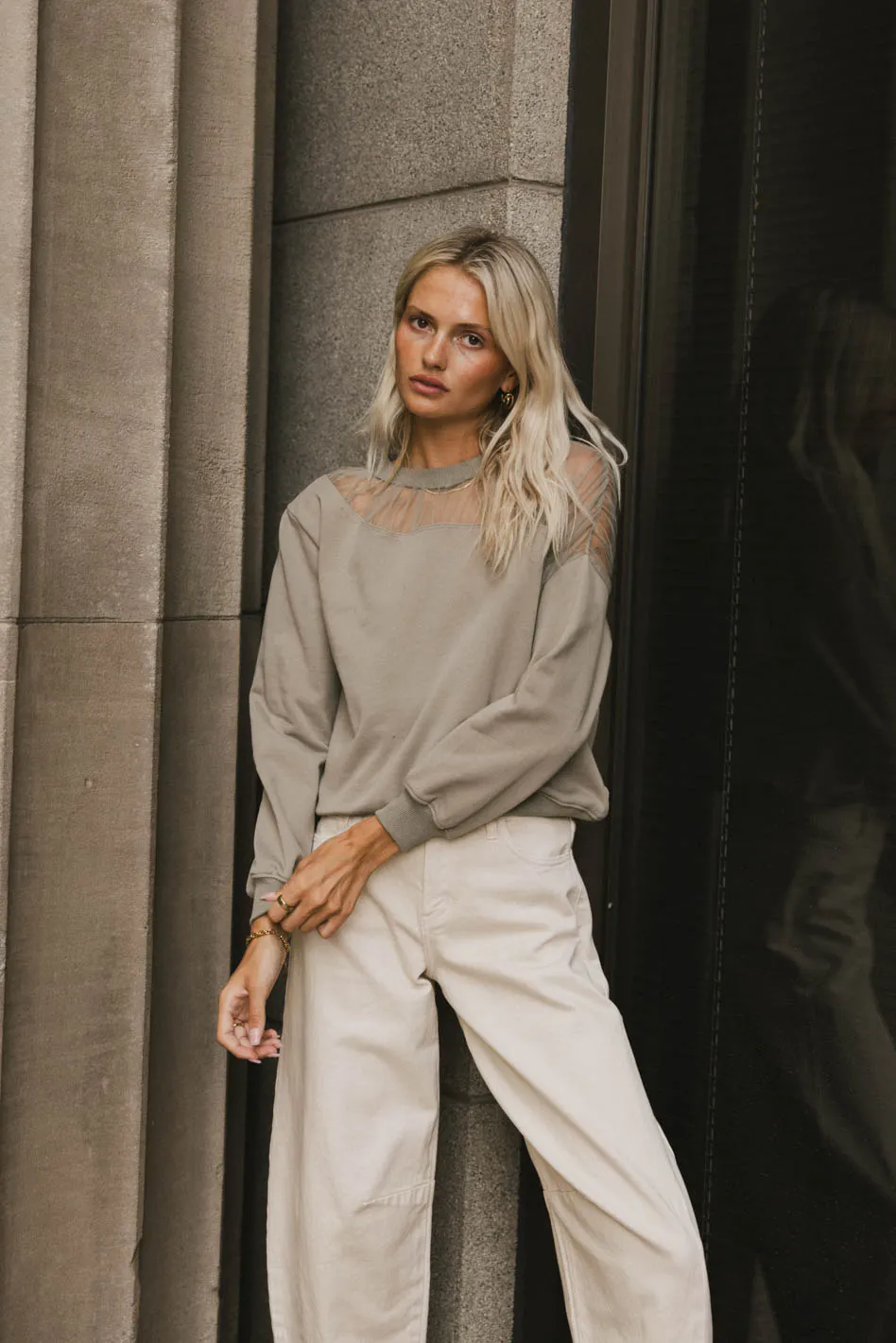 Sandry Tulle Crewneck in Olive - FINAL SALE - Image 4
