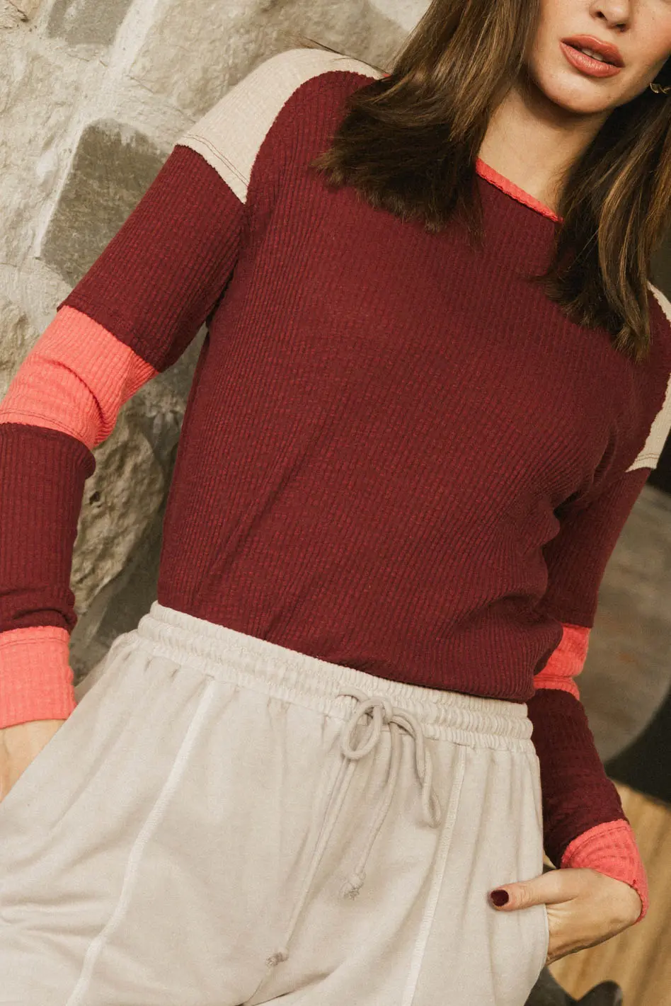Sarai Ribbed Top in Burgundy - FINAL SALE - Image 2