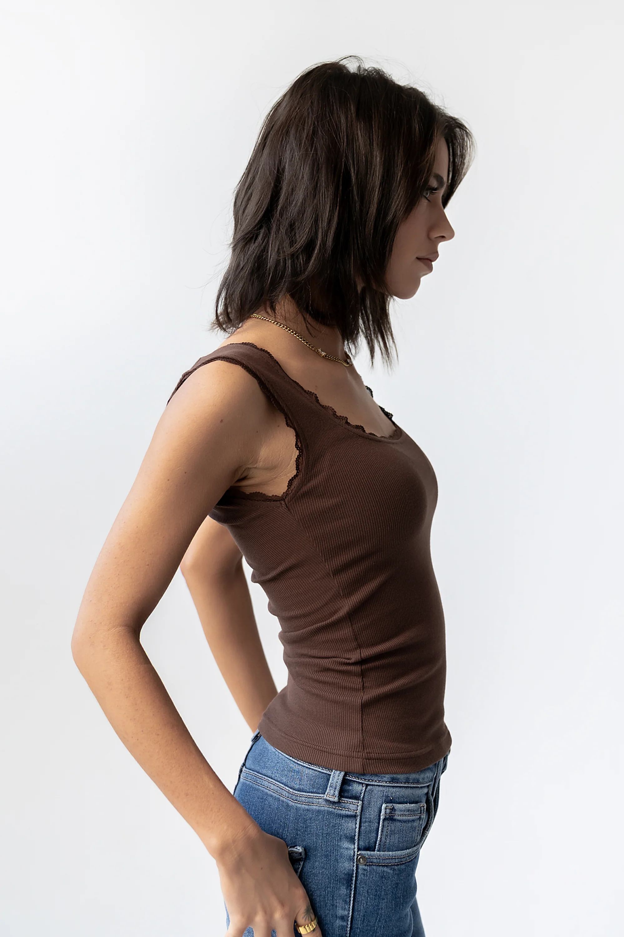 Sawyer Lace Trim Tank Top in Brown - Image 9