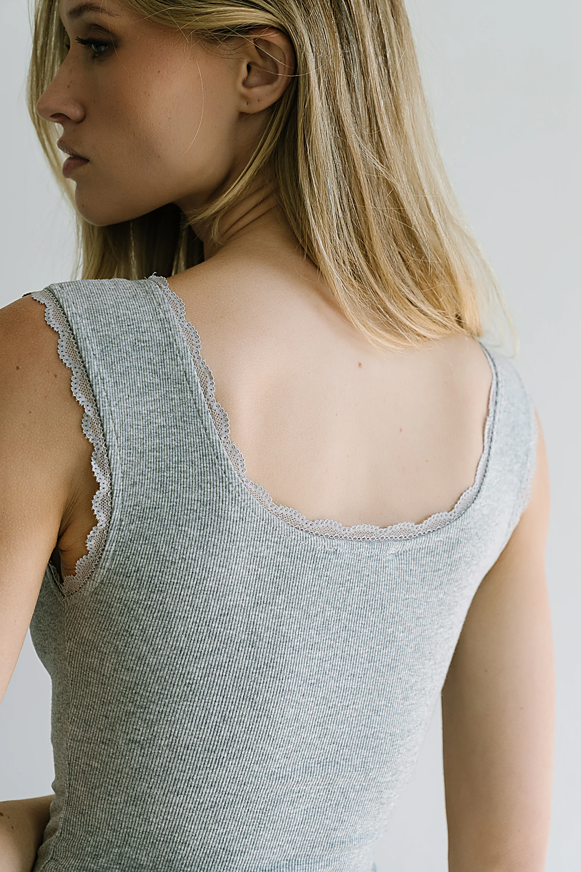 Sawyer Lace Trim Tank Top in Heather Grey - Image 5