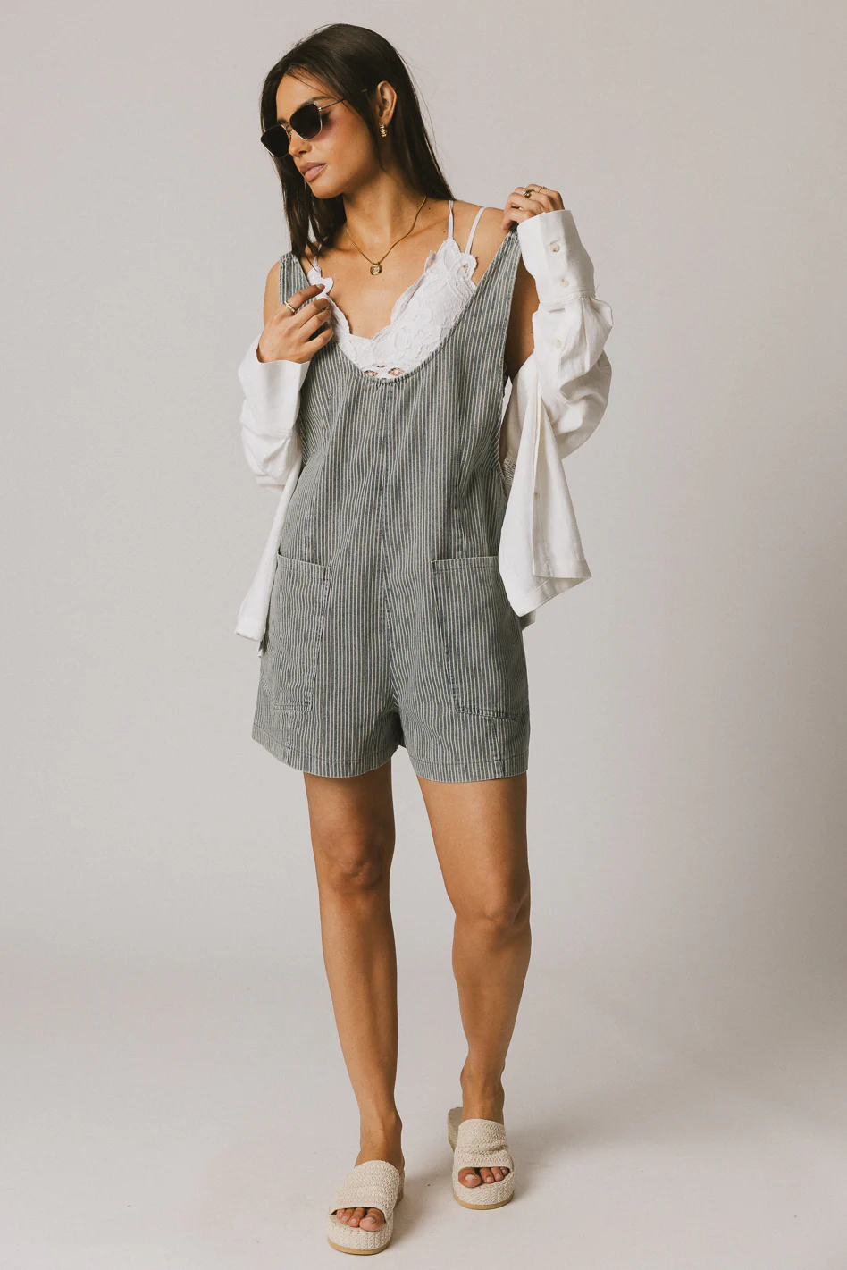 Scottie Denim Overalls in Striped Denim - FINAL SALE - Image 2