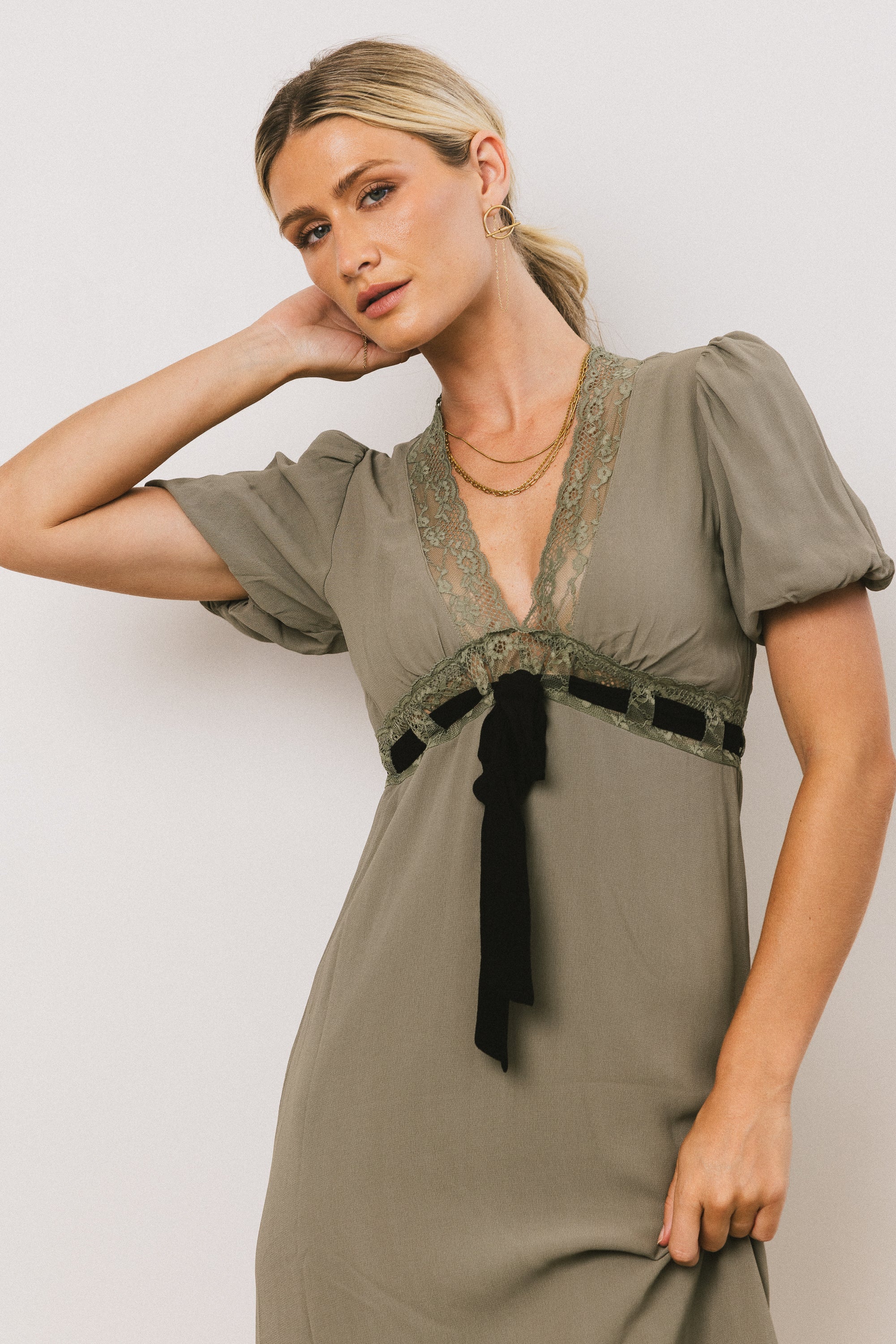 Selah Lace Trim Midi Dress in Sage - FINAL SALE - Image 2