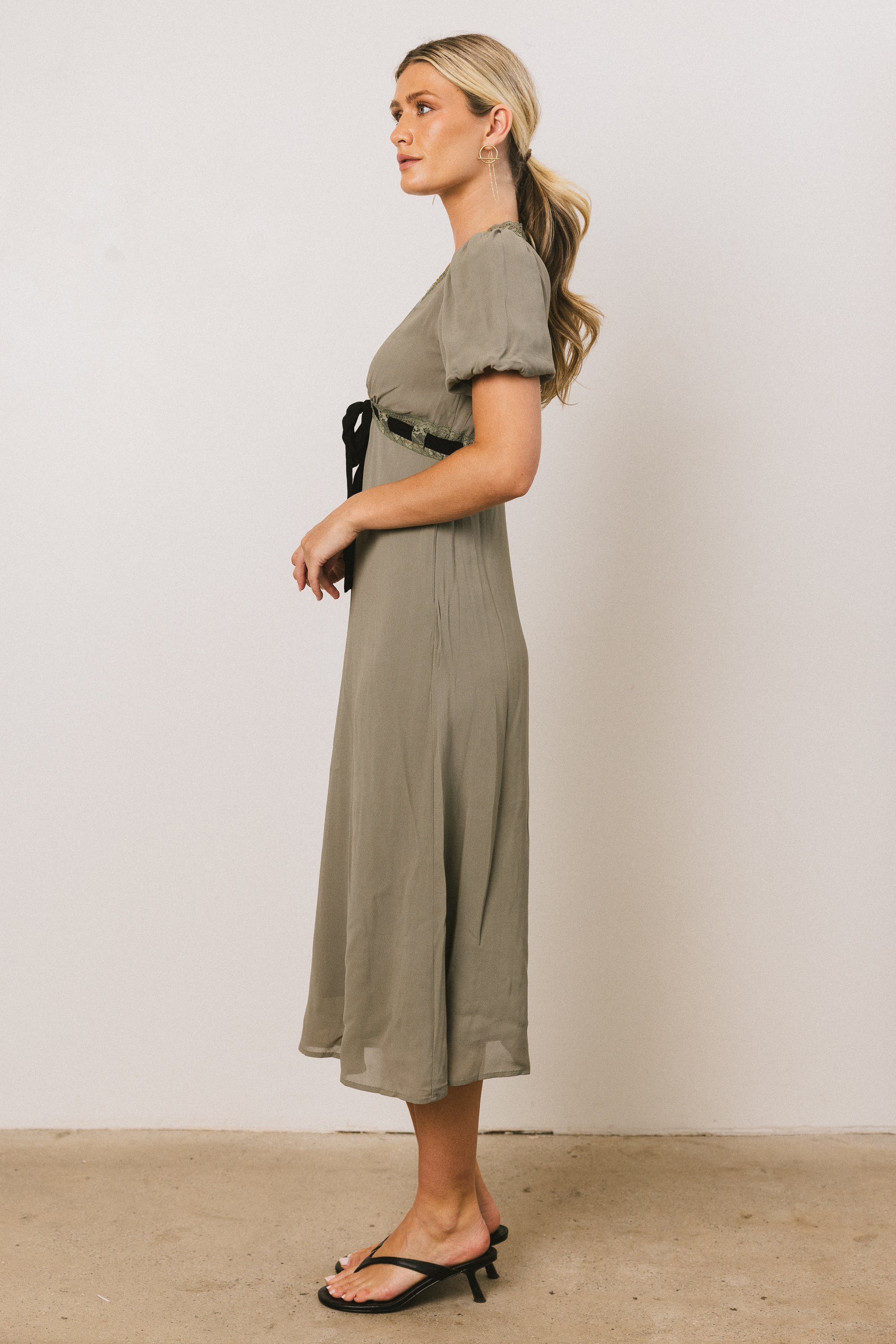 Selah Lace Trim Midi Dress in Sage - FINAL SALE - Image 5
