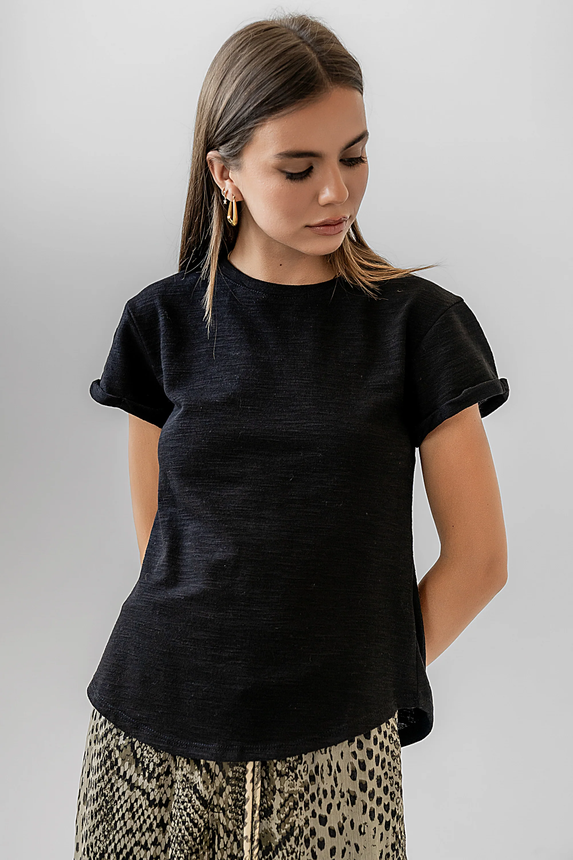 Selena Rolled Sleeve Shirt in Black - FINAL SALE - Image 8