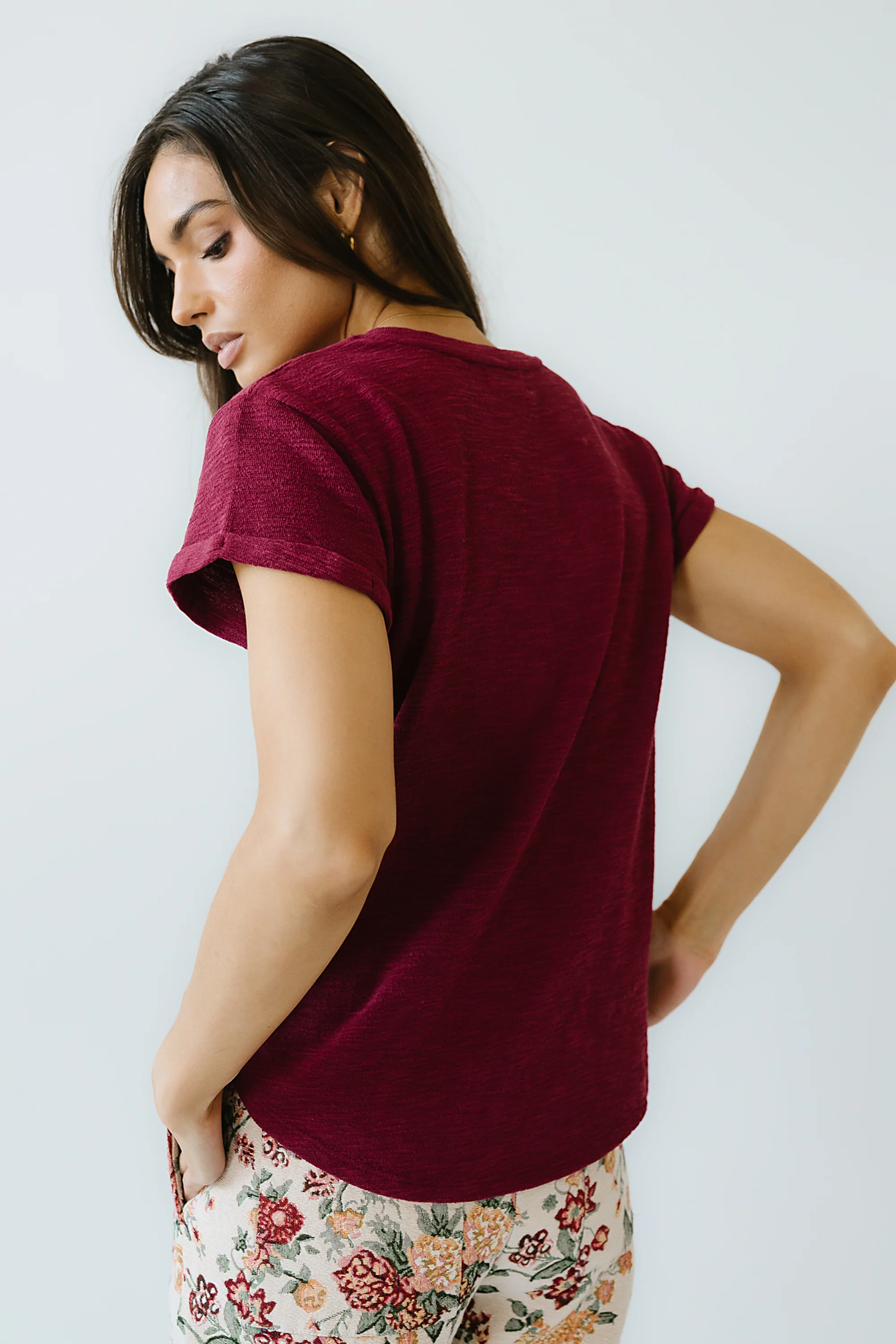 Selena Rolled Sleeve Shirt in Burgundy - FINAL SALE - Image 4