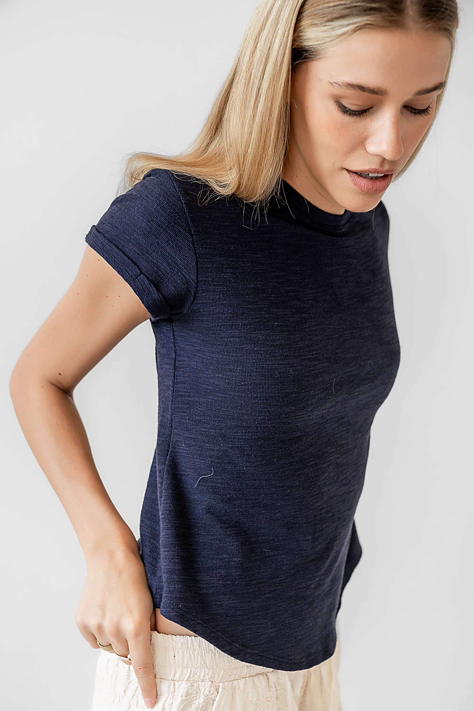 Selena Rolled Sleeve Shirt in Navy - FINAL SALE - Image 2