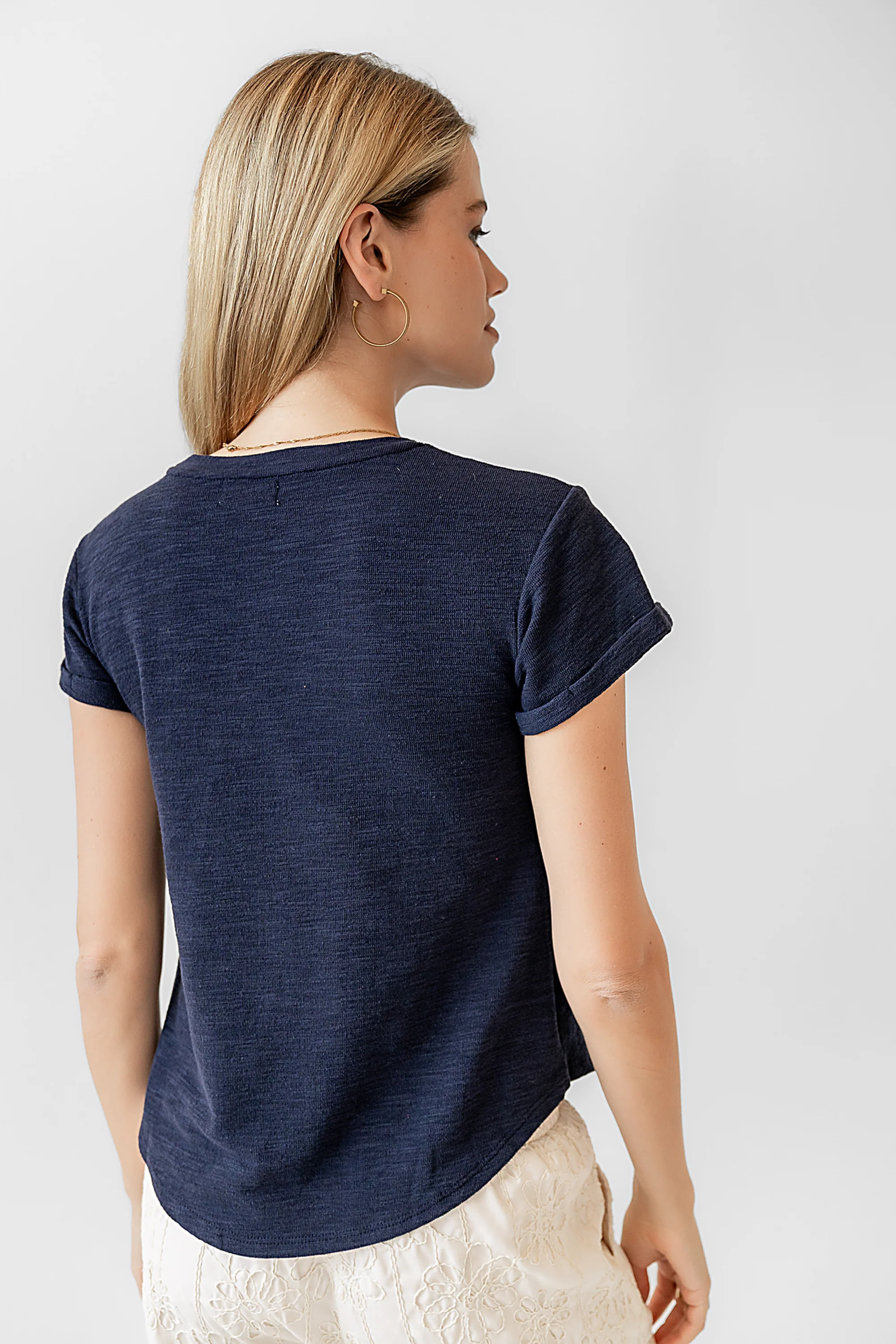 Selena Rolled Sleeve Shirt in Navy - FINAL SALE - Image 3