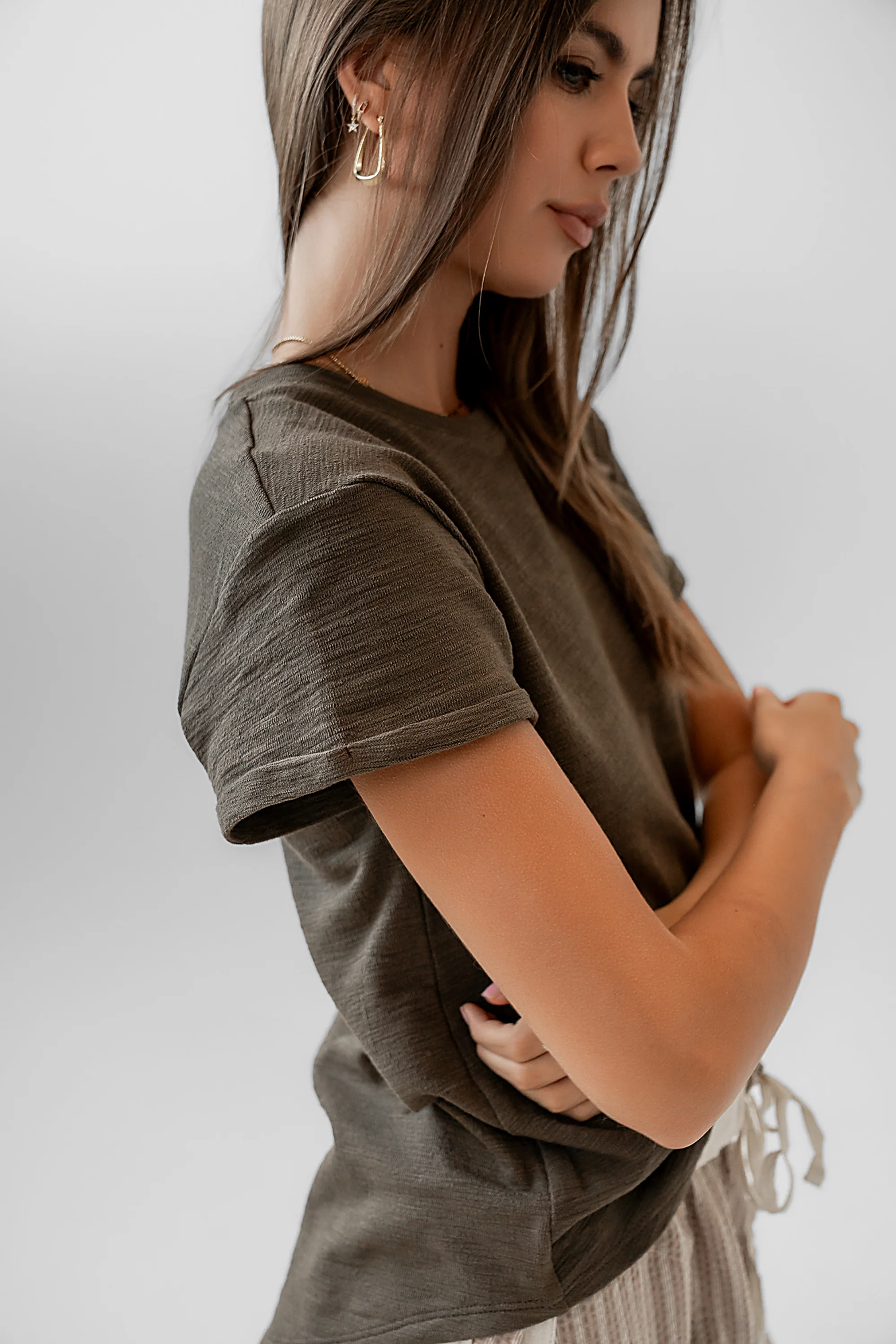 Selena Rolled Sleeve Shirt in Olive - FINAL SALE - Image 4