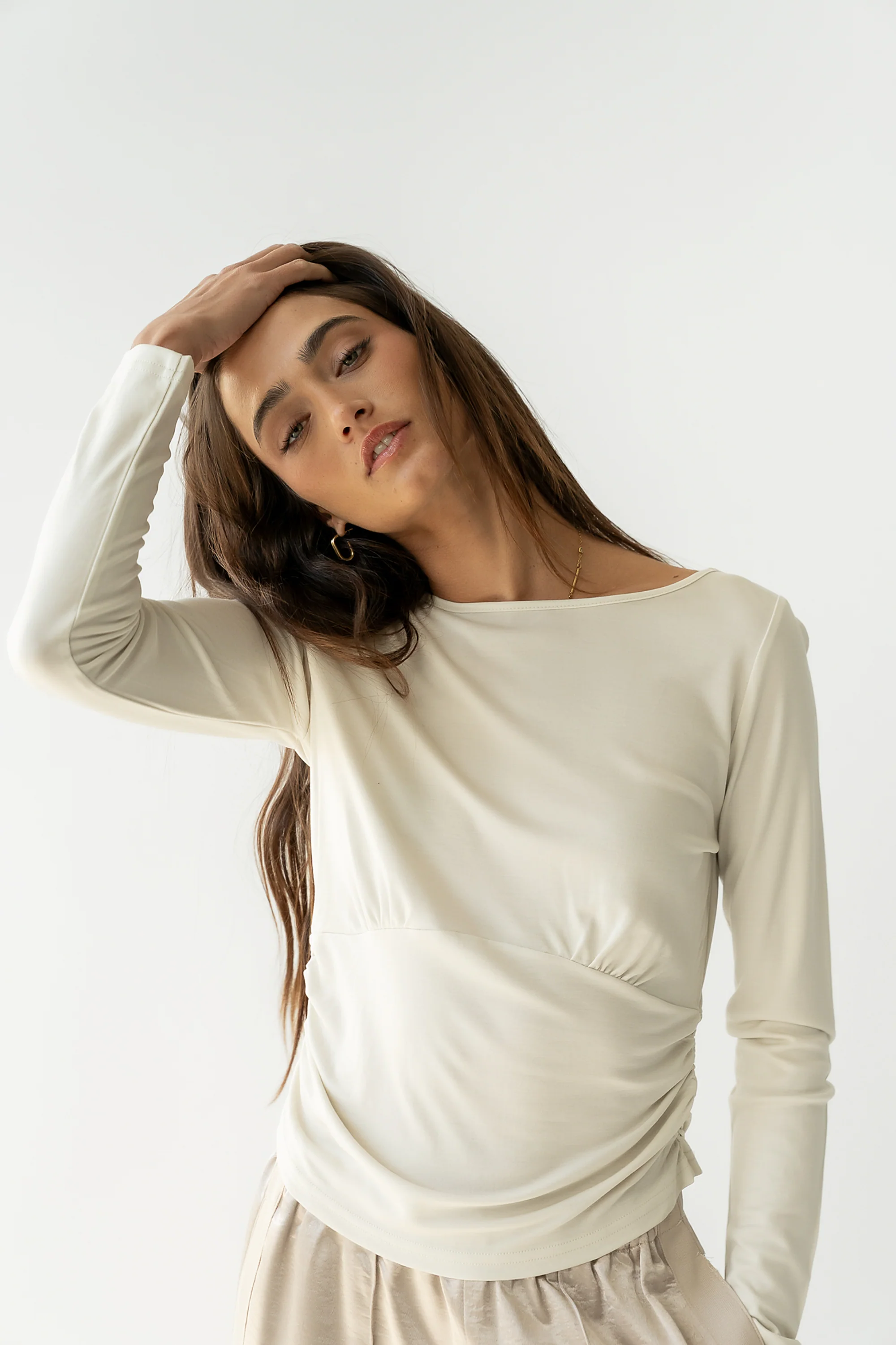 Selena Ruched Top in Bone - FINAL SALE - Image 2