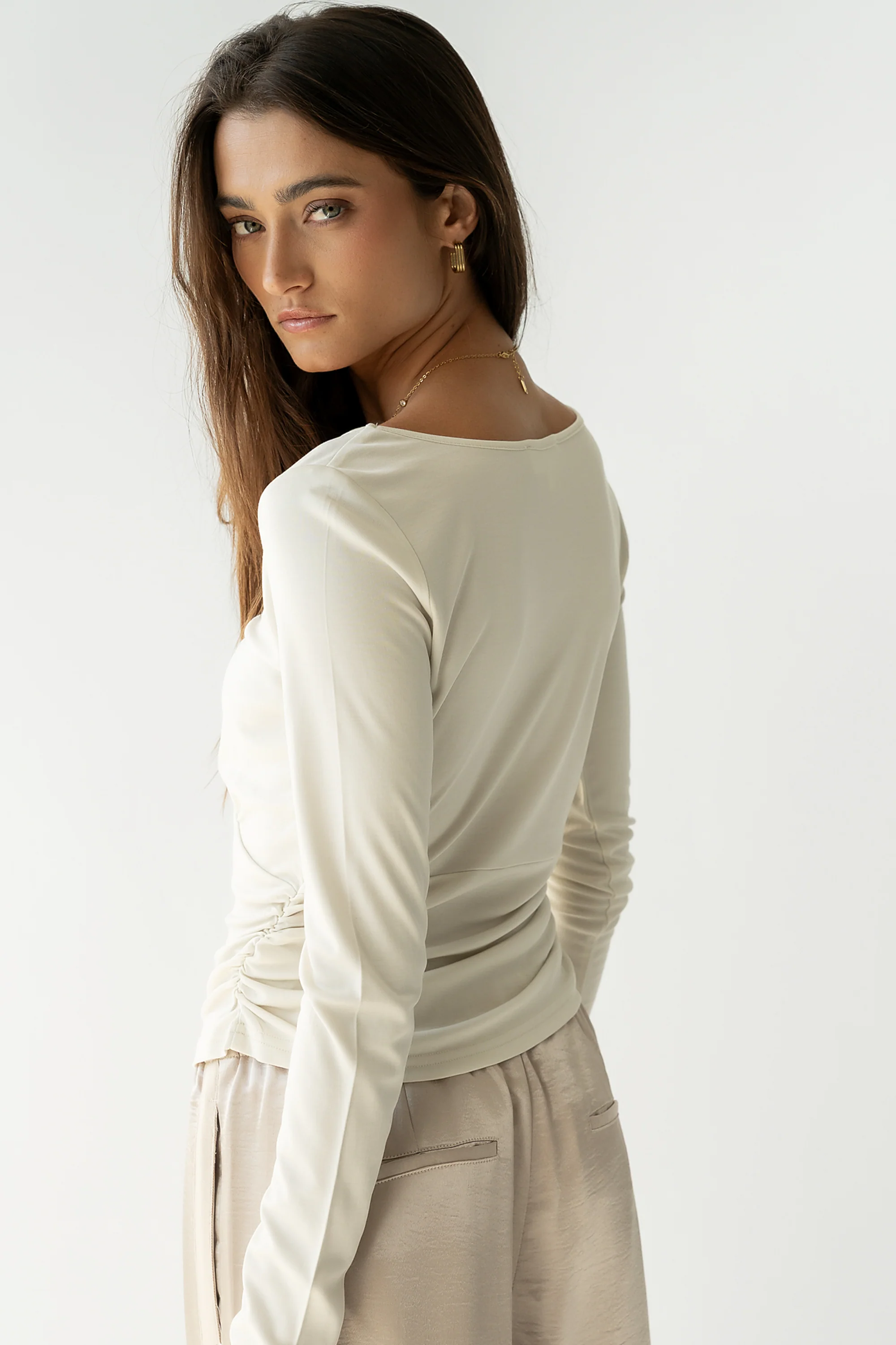 Selena Ruched Top in Bone - FINAL SALE - Image 3