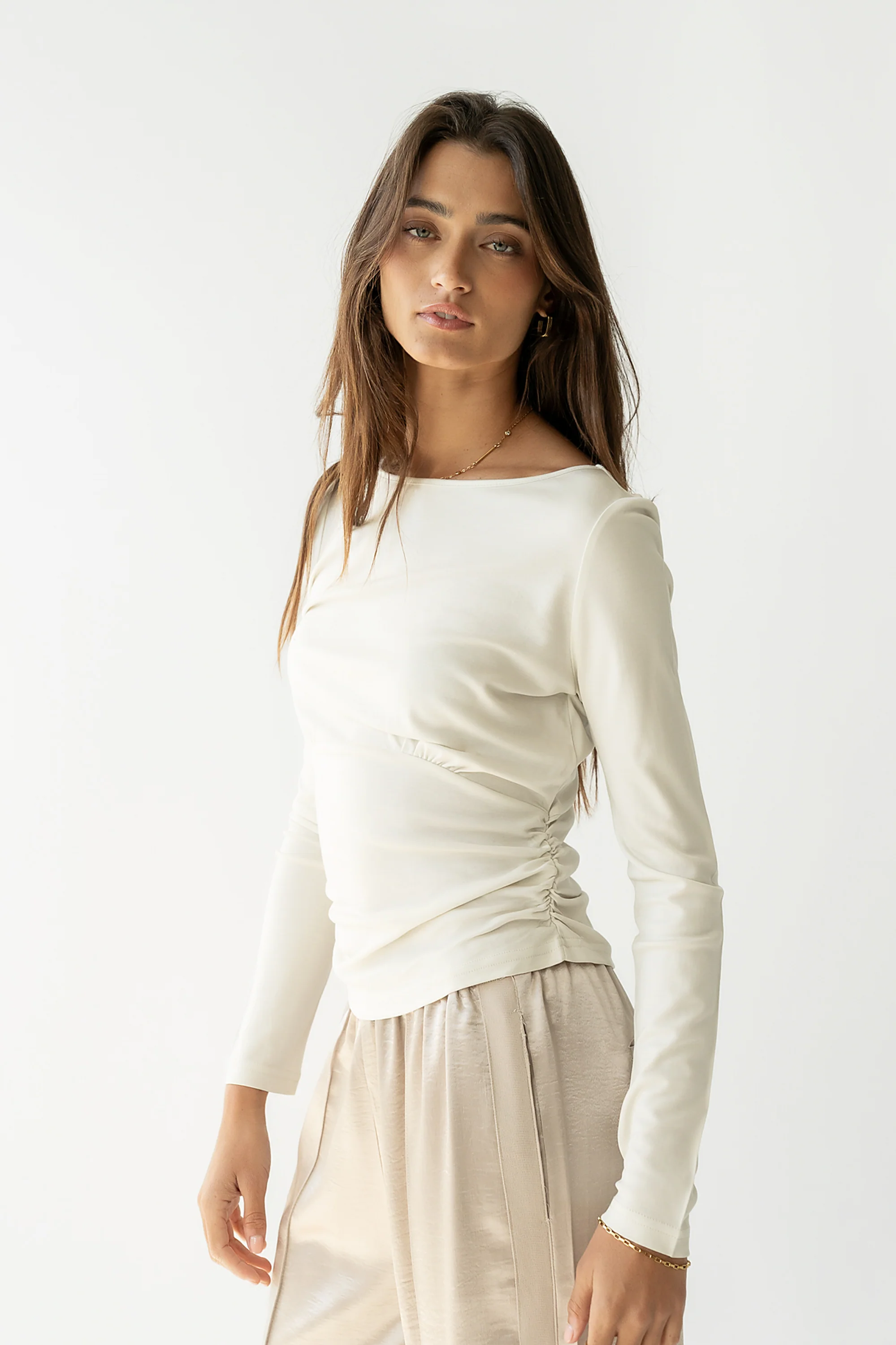 Selena Ruched Top in Bone - FINAL SALE - Image 5